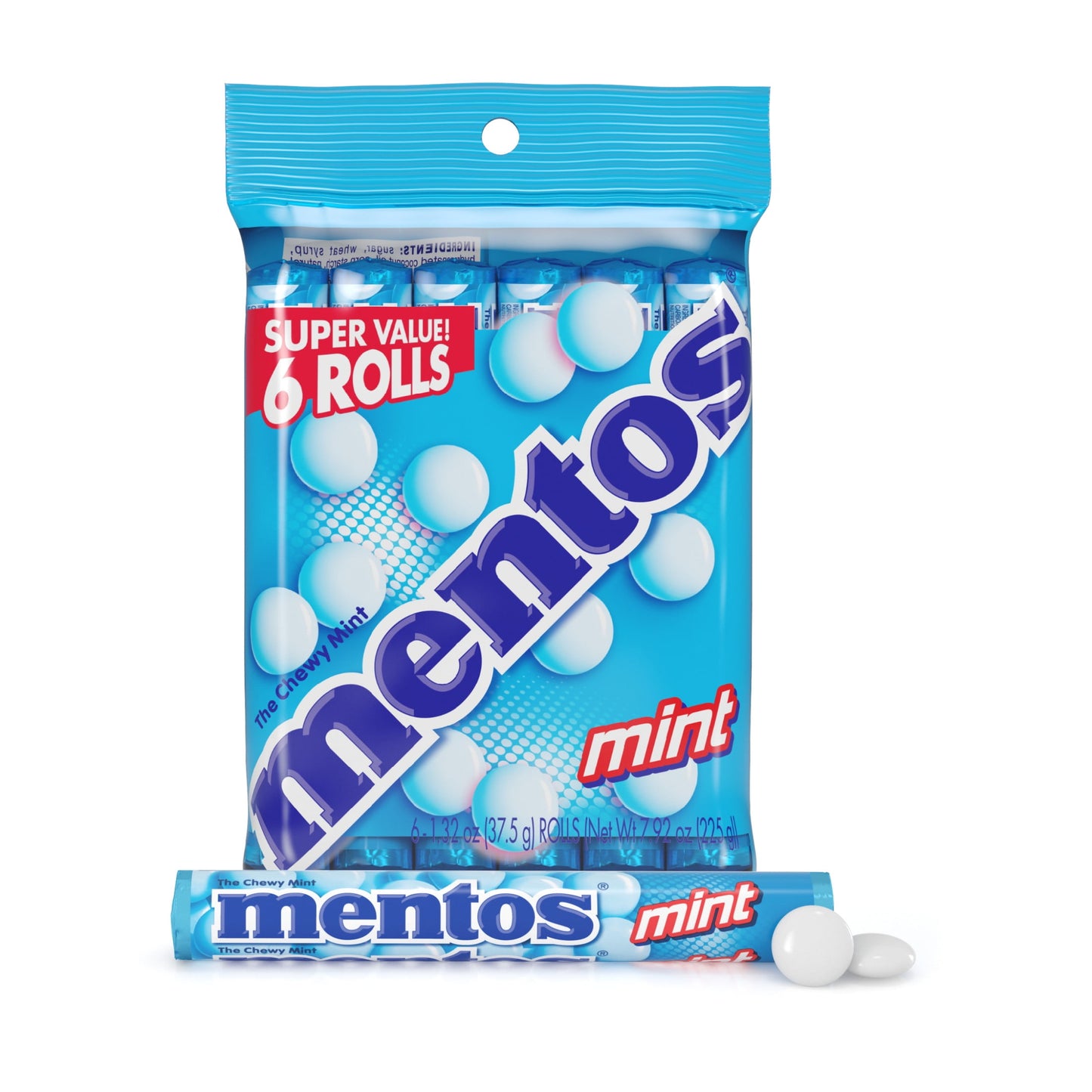 Mentos Peppermint Chewy Mint Candy Roll, 1.32 oz (2 pack)