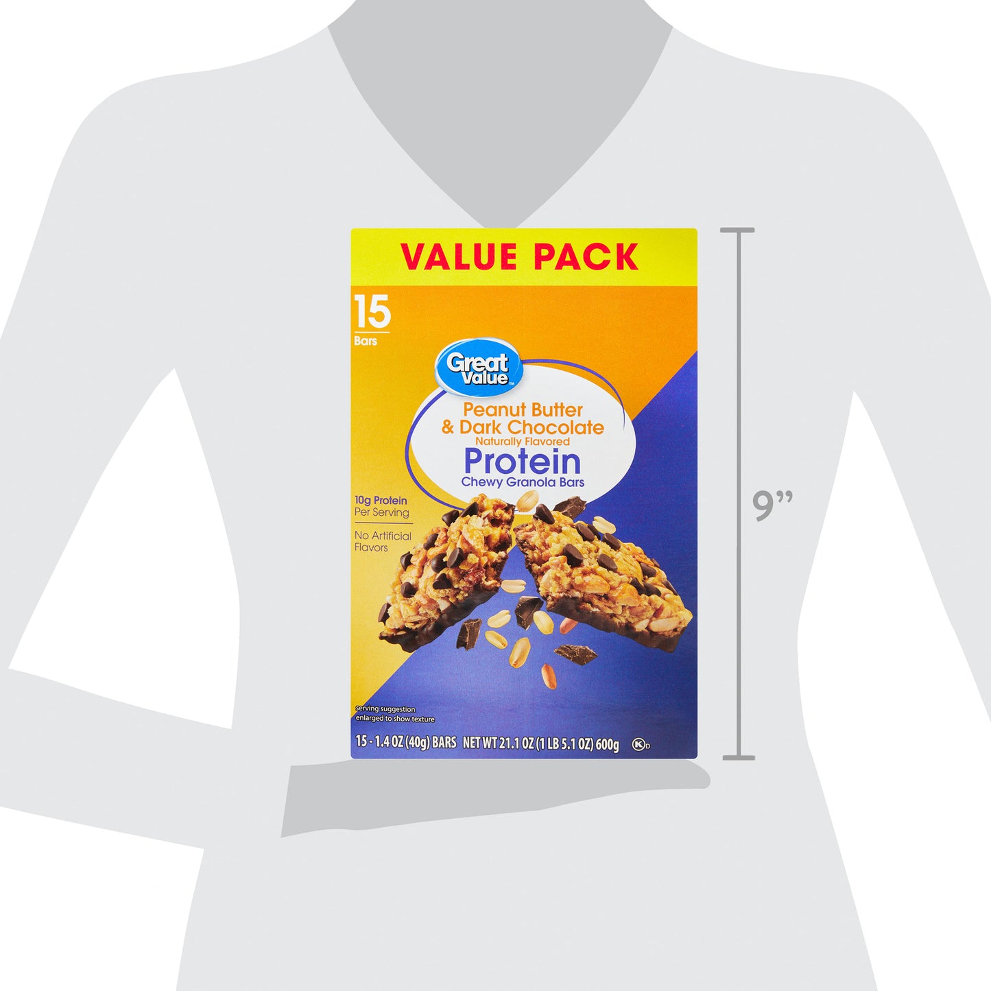 Great Value Peanut Butter and Dark Chocolate Protein Bars, 21.1 oz, 15