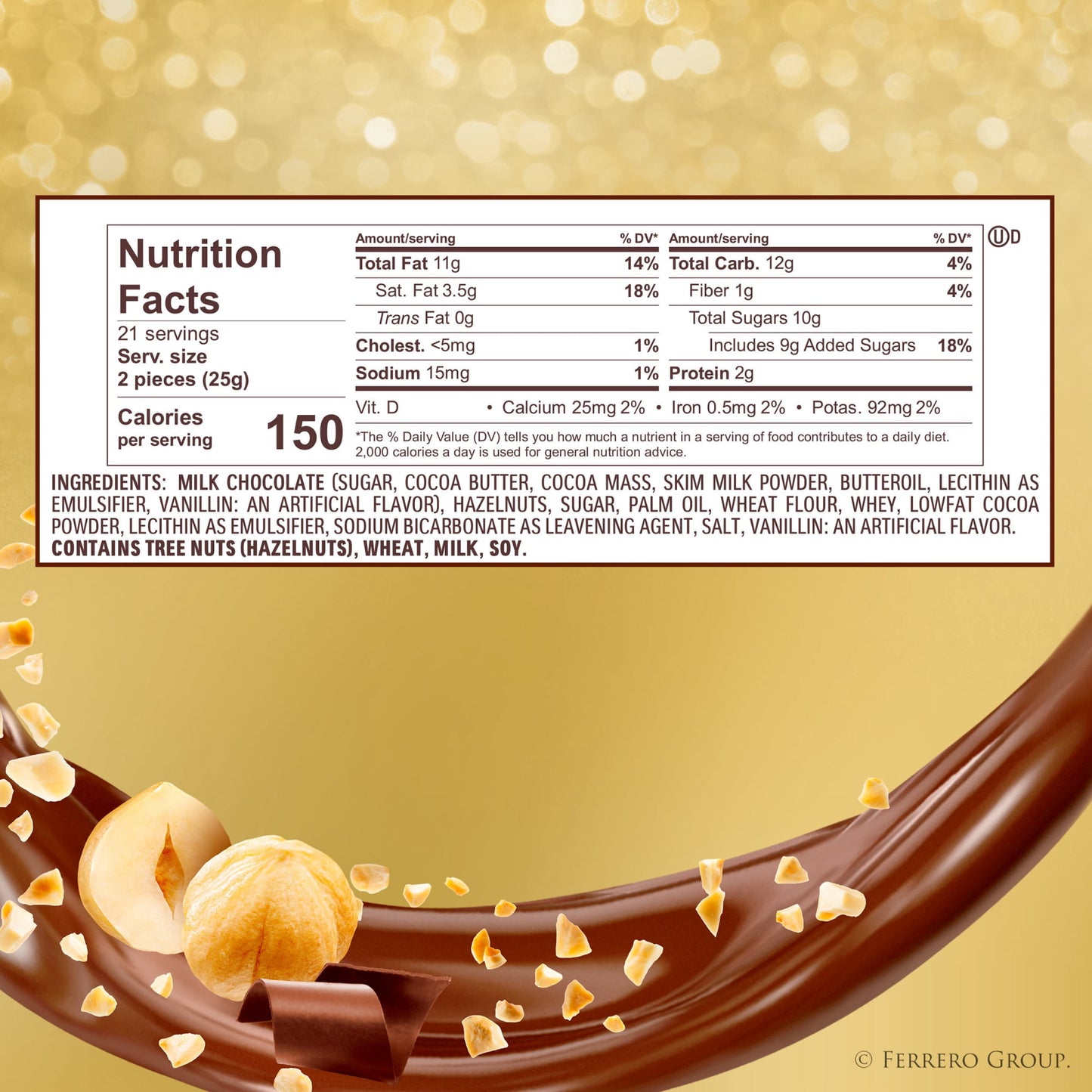 Ferrero Rocher Gourmet Hazelnut Milk Chocolate Gift Box, 12ct 5.3 oz