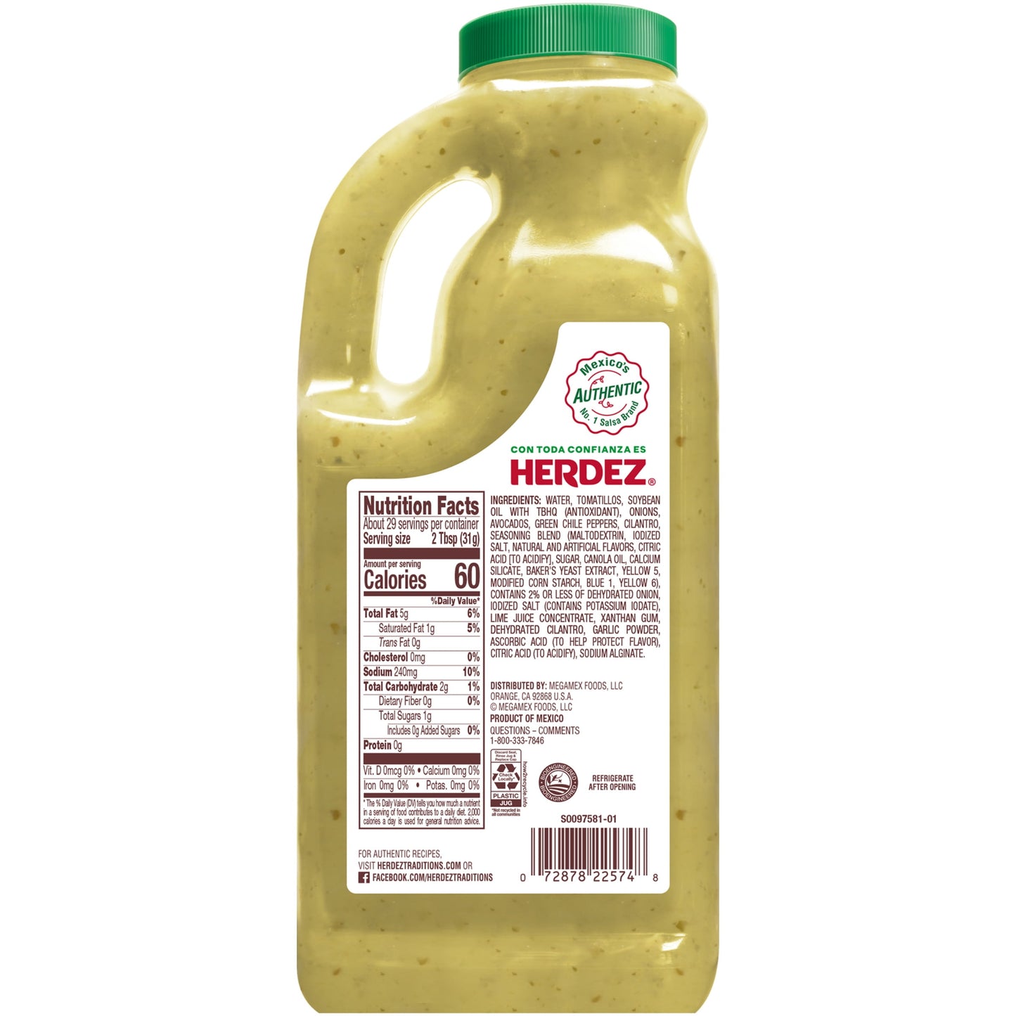 HERDEZ Guacamole Salsa Mild, Tortilla Chip Dip, Shelf Stable, 32 oz