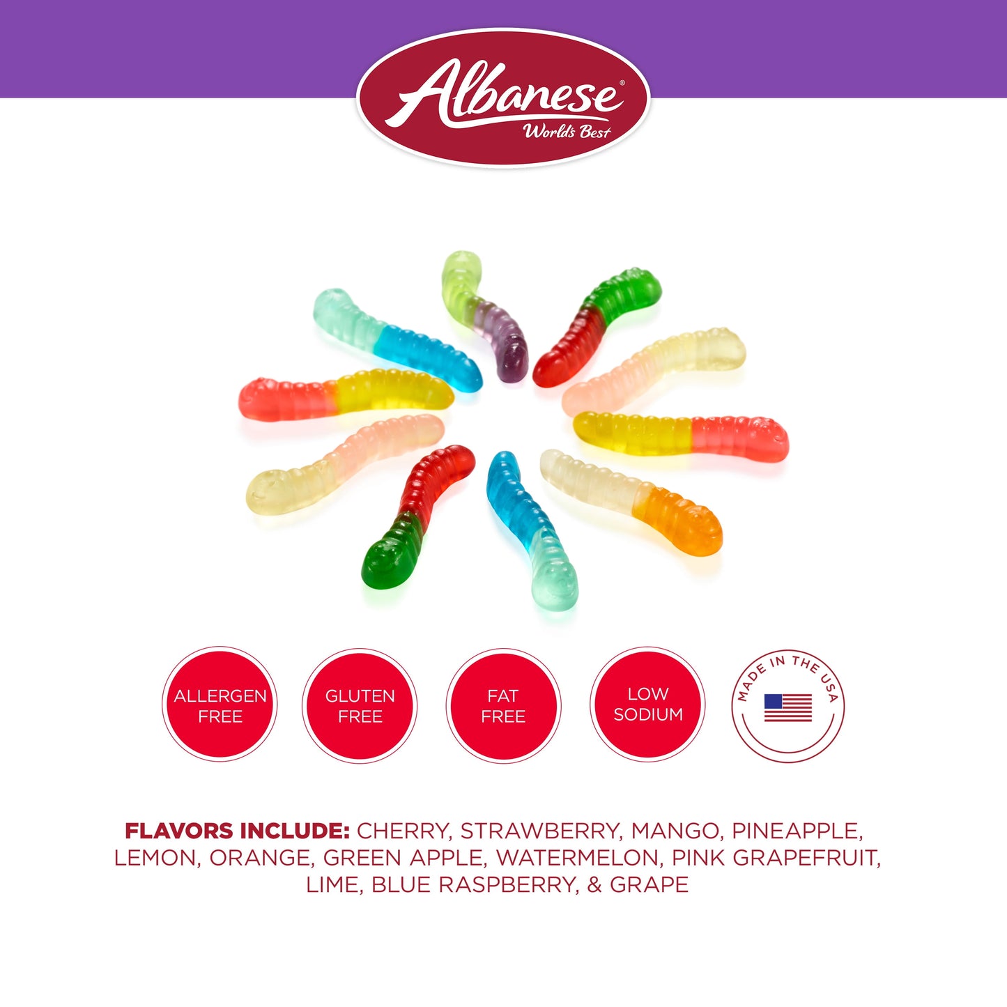 Albanese 12 Flavor Mini Gummi Worms, 36oz Resealable Bag, Family Size