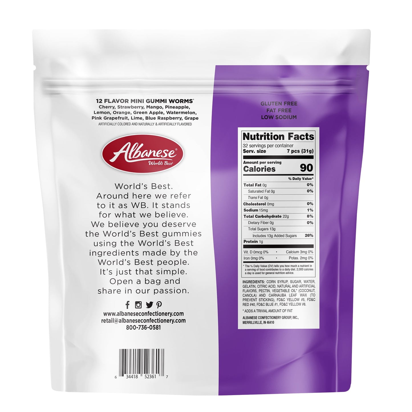 Albanese 12 Flavor Mini Gummi Worms, 36oz Resealable Bag, Family Size