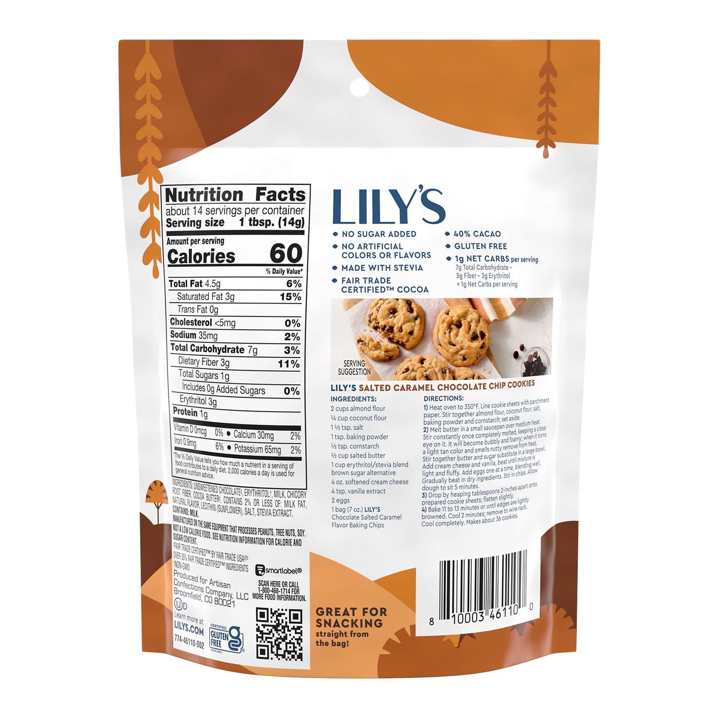Lily's Chocolate Salted Caramel Flavored No Added Sugar Baking Chips