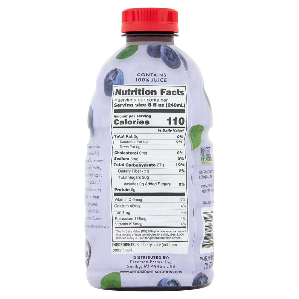 Antioxidant Solutions 100% Blueberry Juice Not from Concentrate, 32 fl