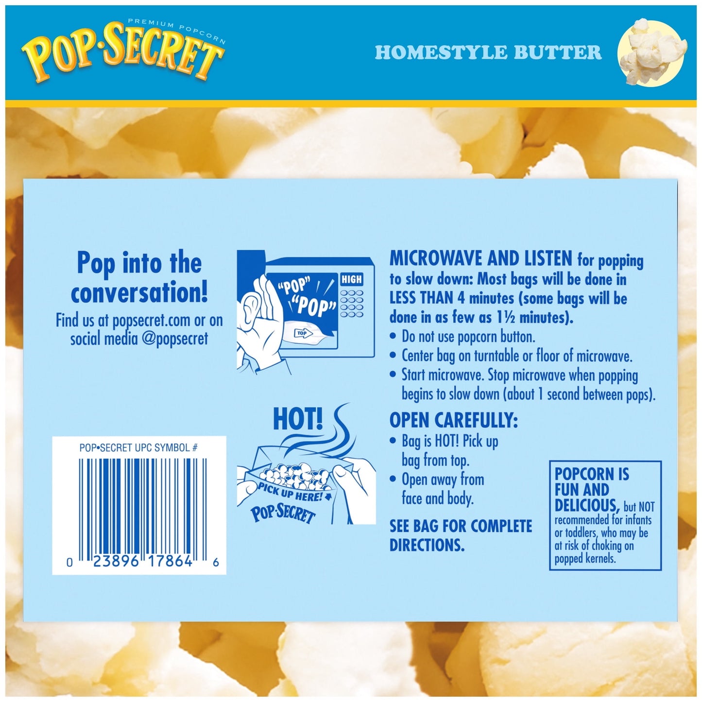 Pop Secret Microwave Popcorn, Homestyle Butter Flavor, 3.2 oz Sharing