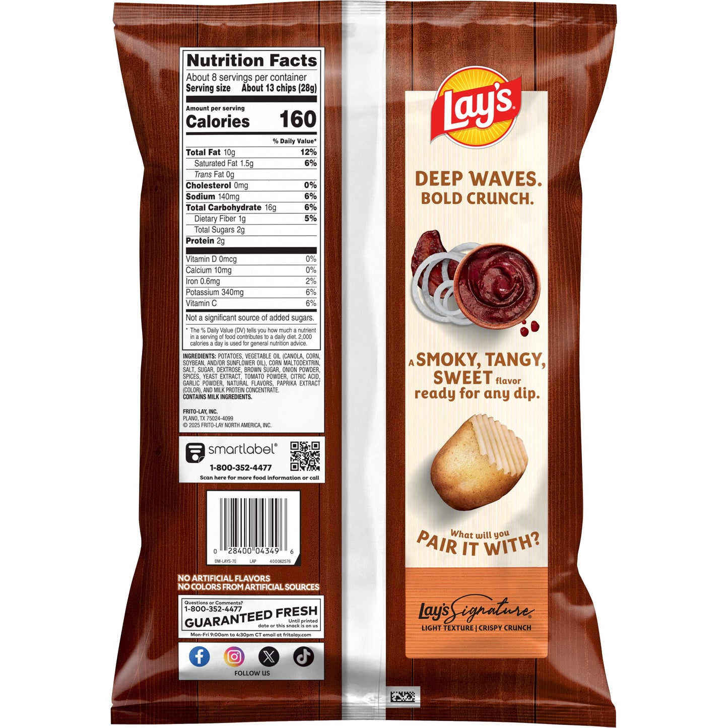 Lay's Wavy Hickory BBQ Flavored Potato Chips, 7.5 oz Bag