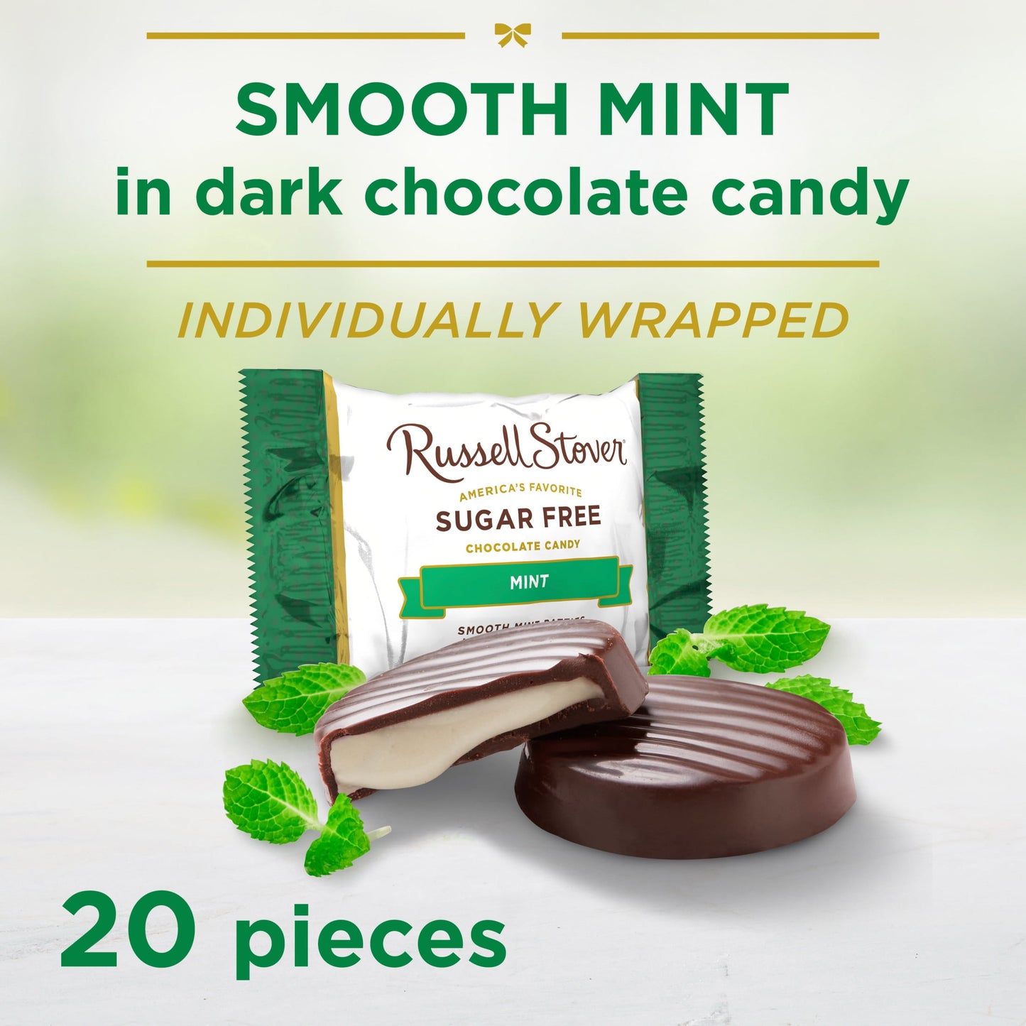 RUSSELL STOVER Sugar Free Dark Chocolate Mint Candy, 10 oz. bag