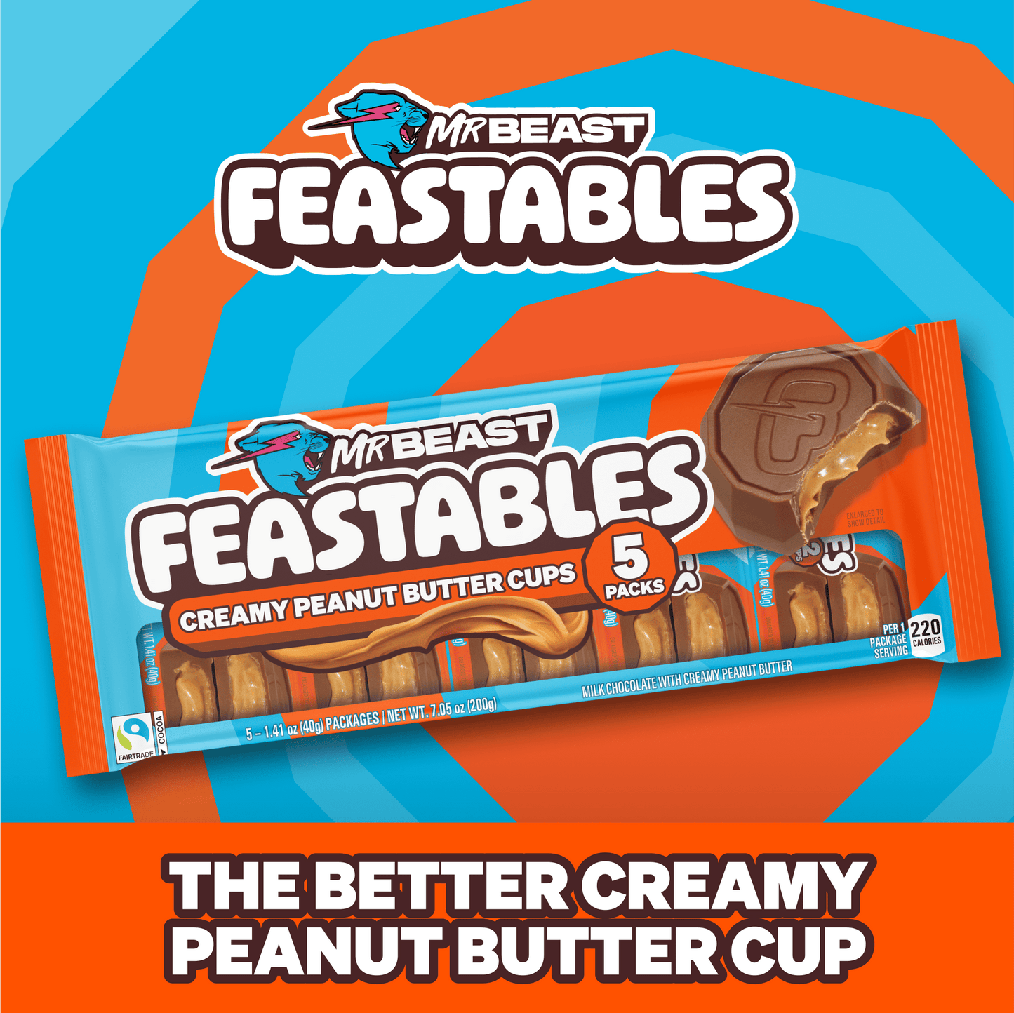Feastables MrBeast Chocolate Peanut Butter Cups, 1.41 oz (40g), 5 Coun