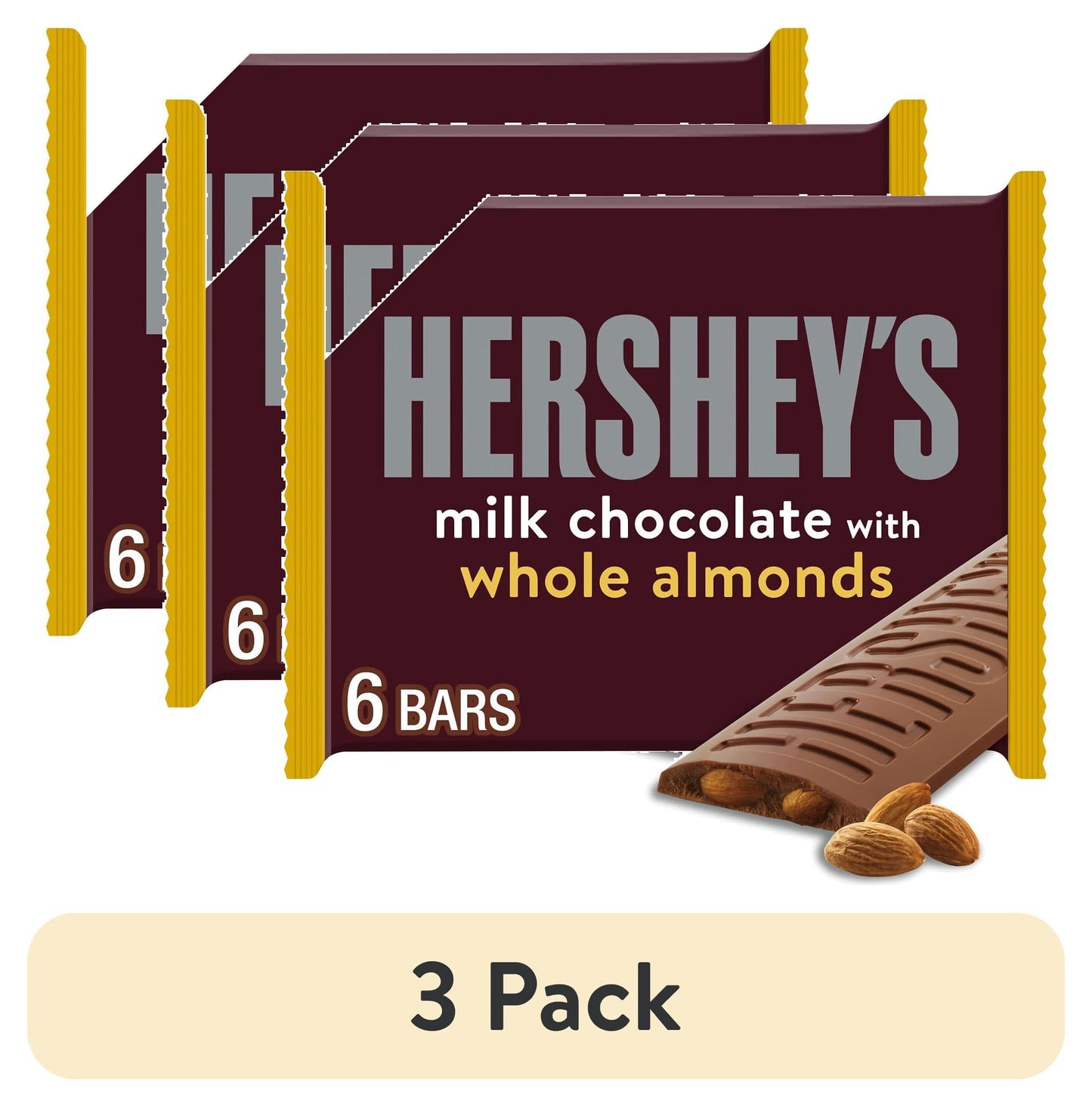 Hershey's Milk Chocolate with Whole Almonds Candy, Bars 1.45 oz, 6 Cou