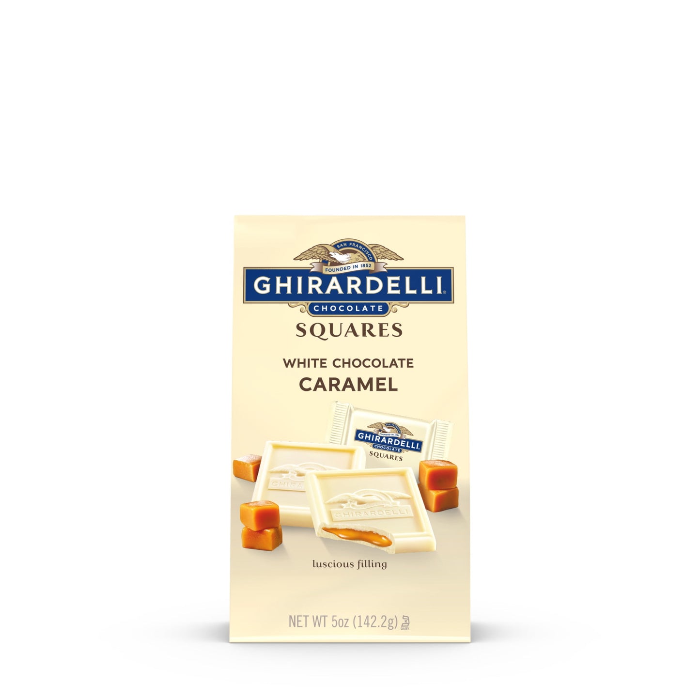 GHIRARDELLI White Chocolate Candy SQUARES with Caramel Filling, 5 oz B