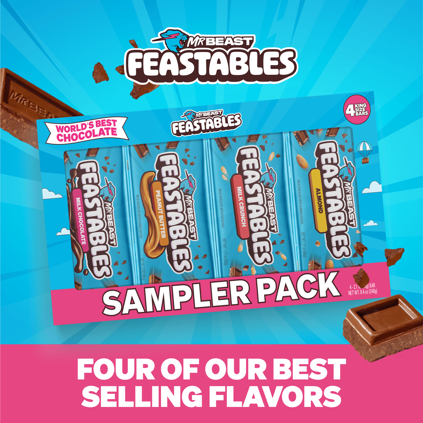 Feastables MrBeast Milk Chocolate Bar Sampler Variety Pack, 2.1 oz (60