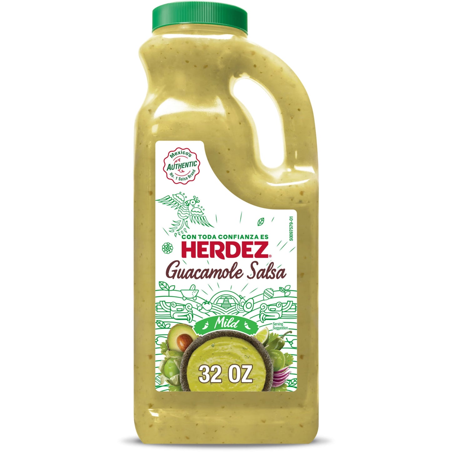 HERDEZ Guacamole Salsa Mild, Tortilla Chip Dip, Shelf Stable, 32 oz