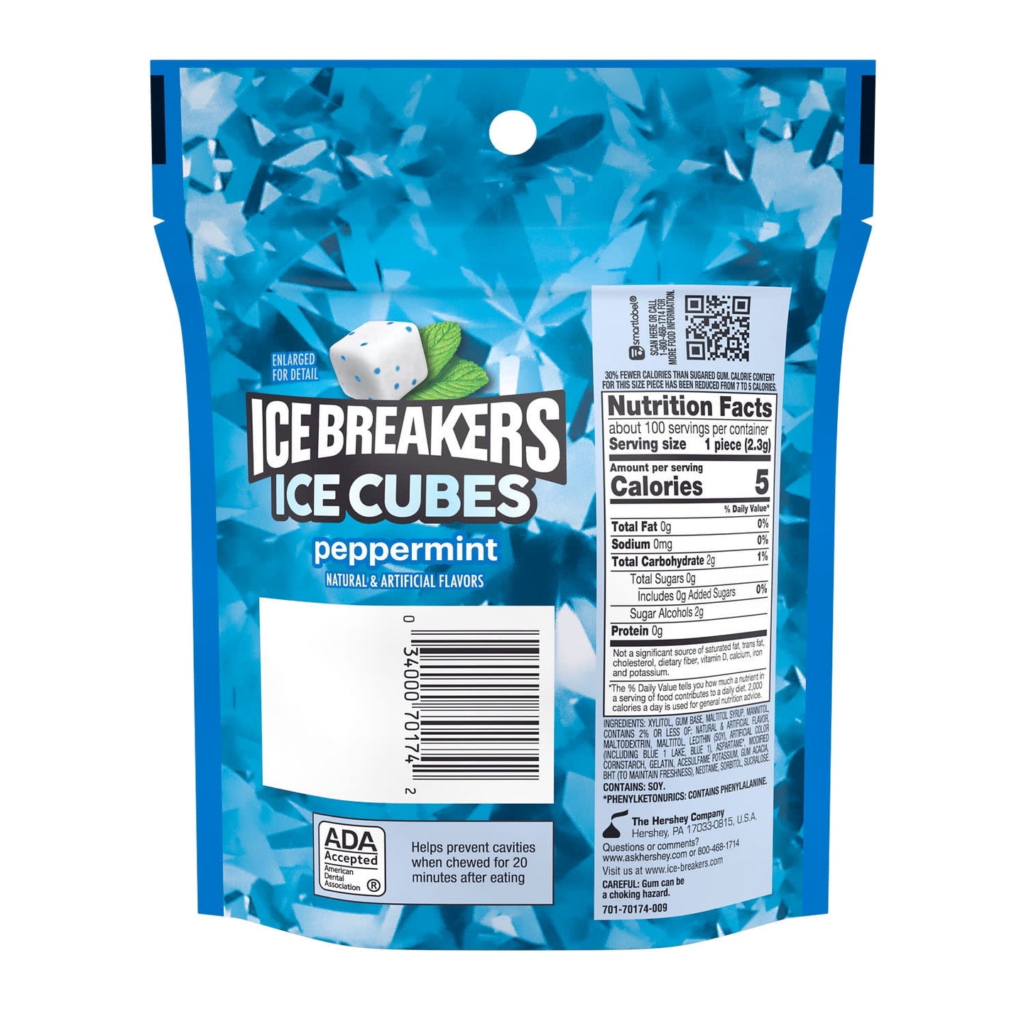 Ice Breakers Ice Cubes Peppermint Flavored Sugar Free Chewing Gum, Pou