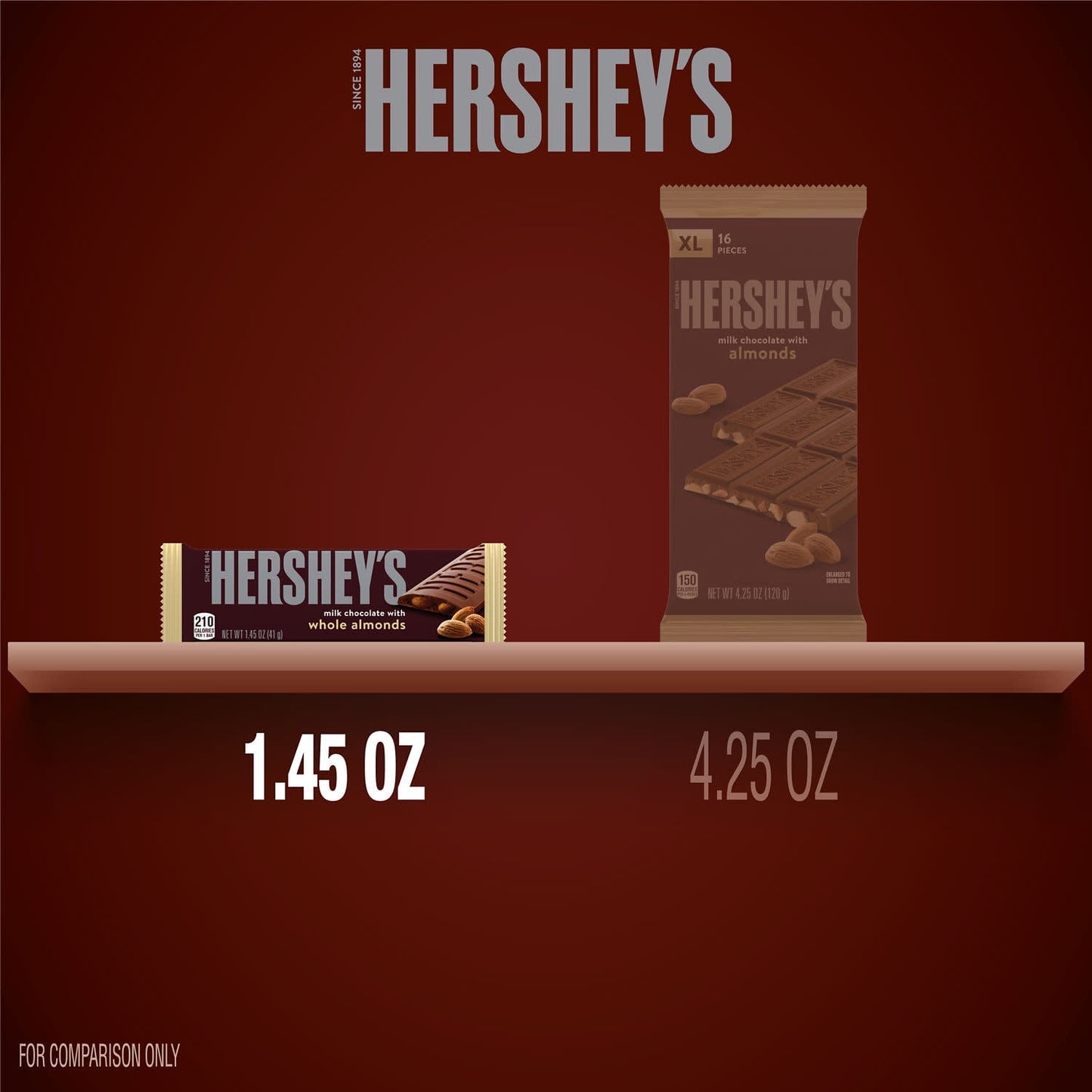 Hershey's Milk Chocolate with Whole Almonds Candy, Bars 1.45 oz, 6 Cou