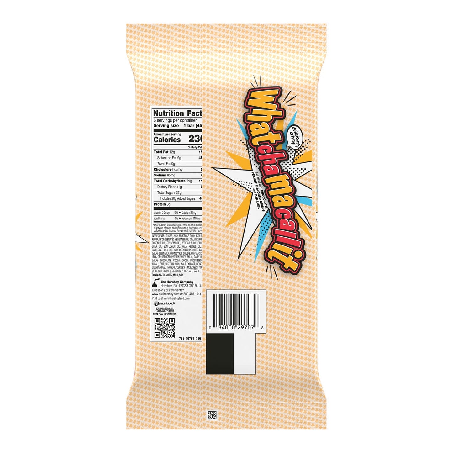 Whatchamacallit Chocolate, Caramel and Peanut Flavored Crisps Candy, Bars 1.6 oz, 6 Count