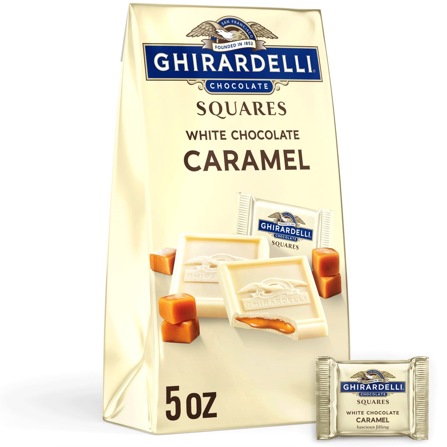 GHIRARDELLI White Chocolate Candy SQUARES with Caramel Filling, 5 oz B