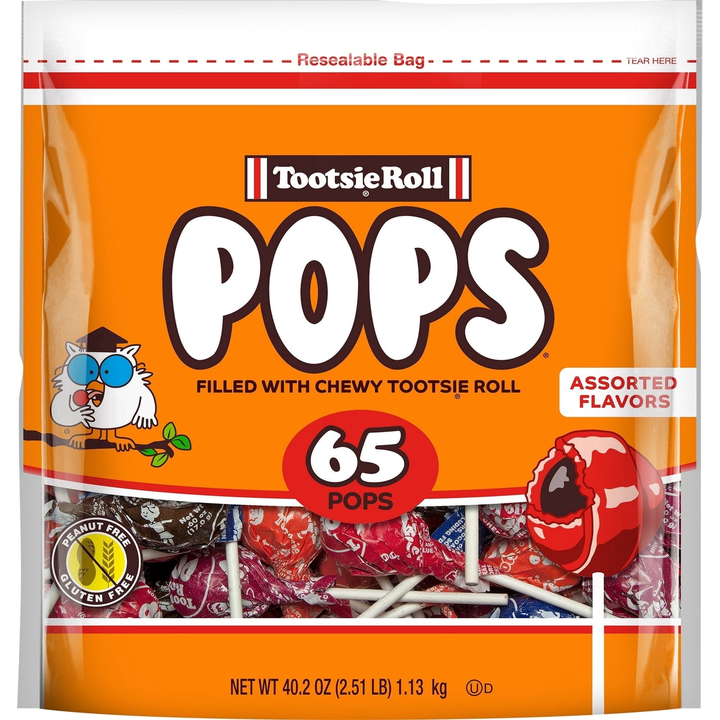 Tootsie Pops, The Original, Assorted Peanut Free and Gluten Free Lollipops, 65 Count