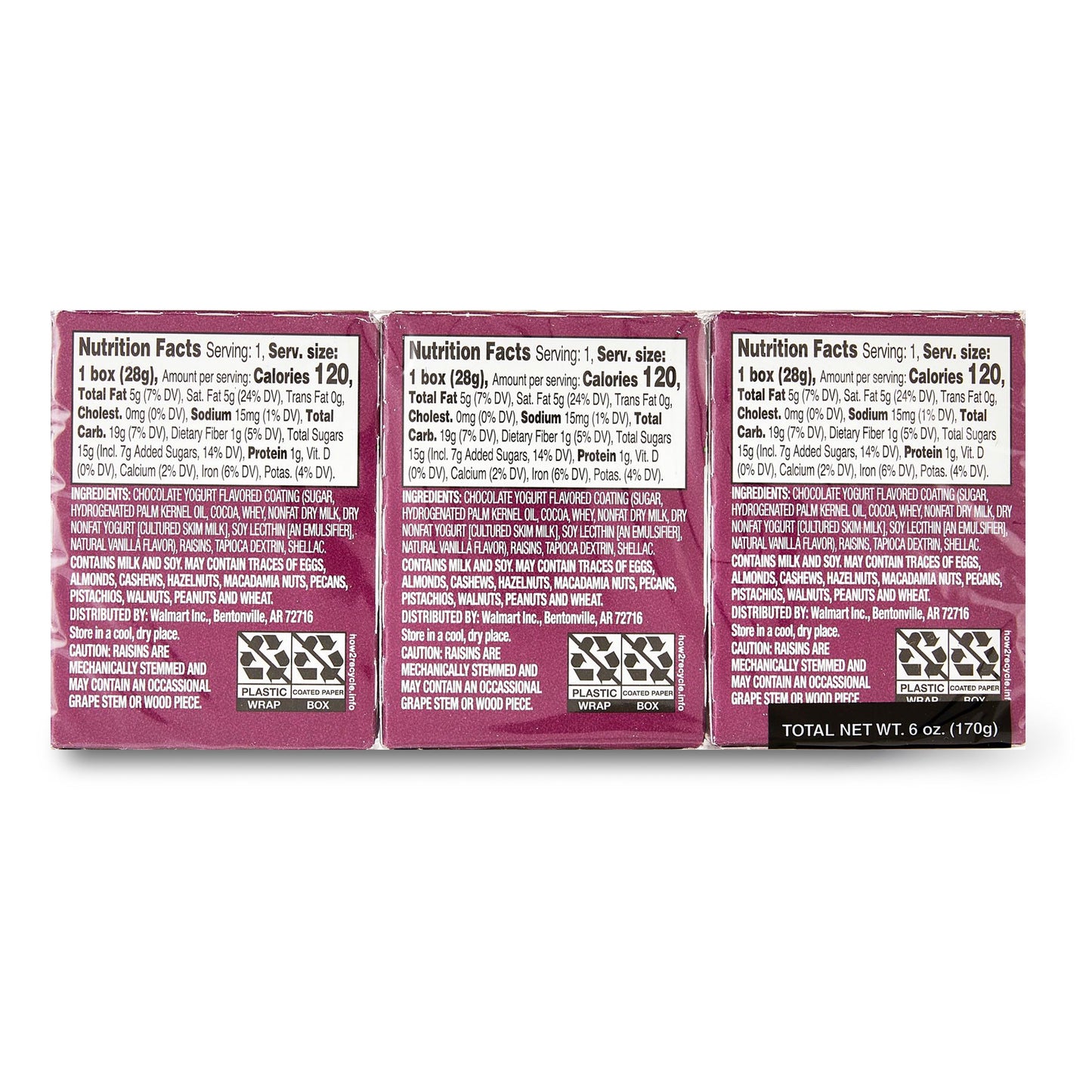 Great Value Chocolate Flavored Cocoa Yogurt Raisins, 1 oz, 6 (3 pack)