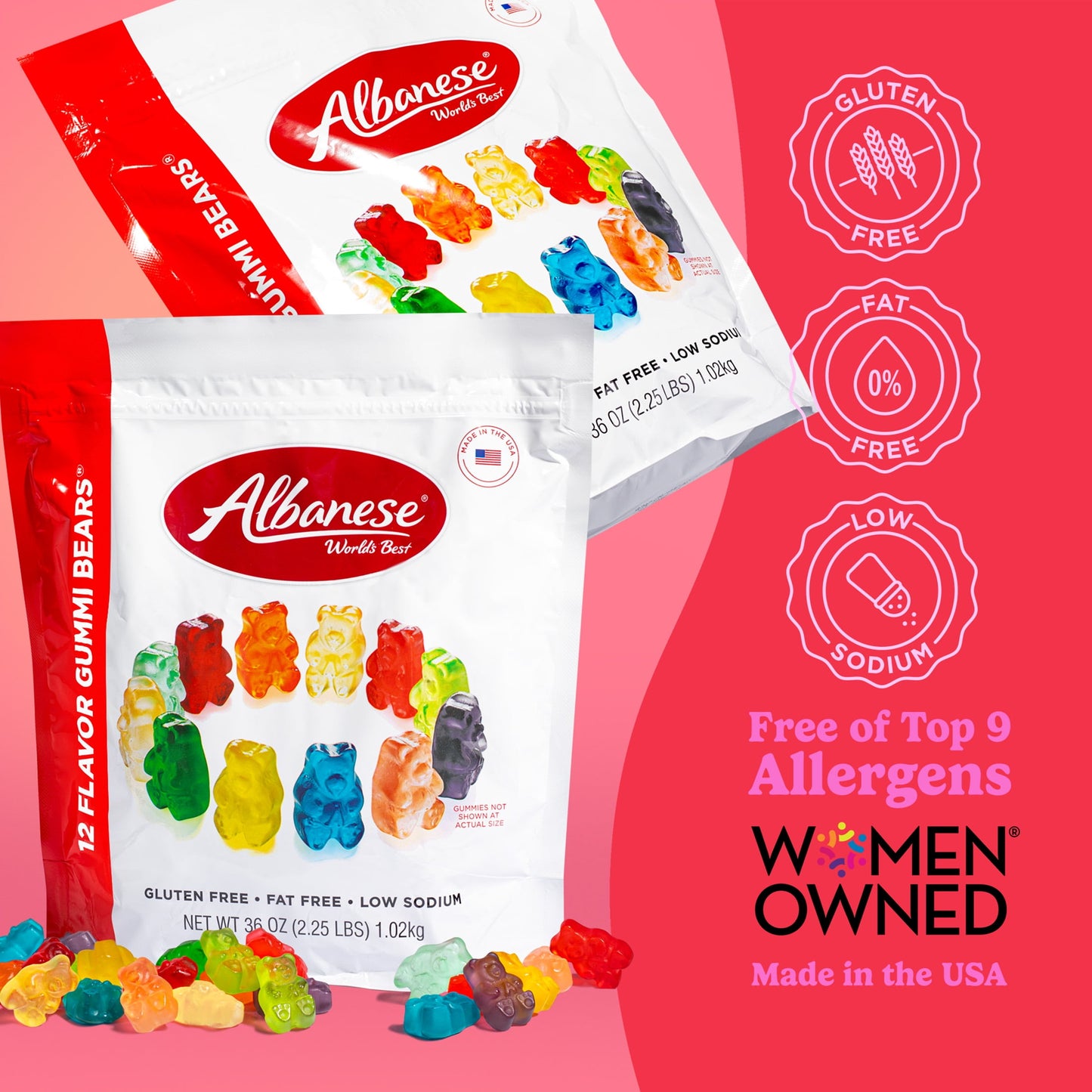 Albanese World's Best 12 Flavor Gummi Bears, Family Size Share 36 oz