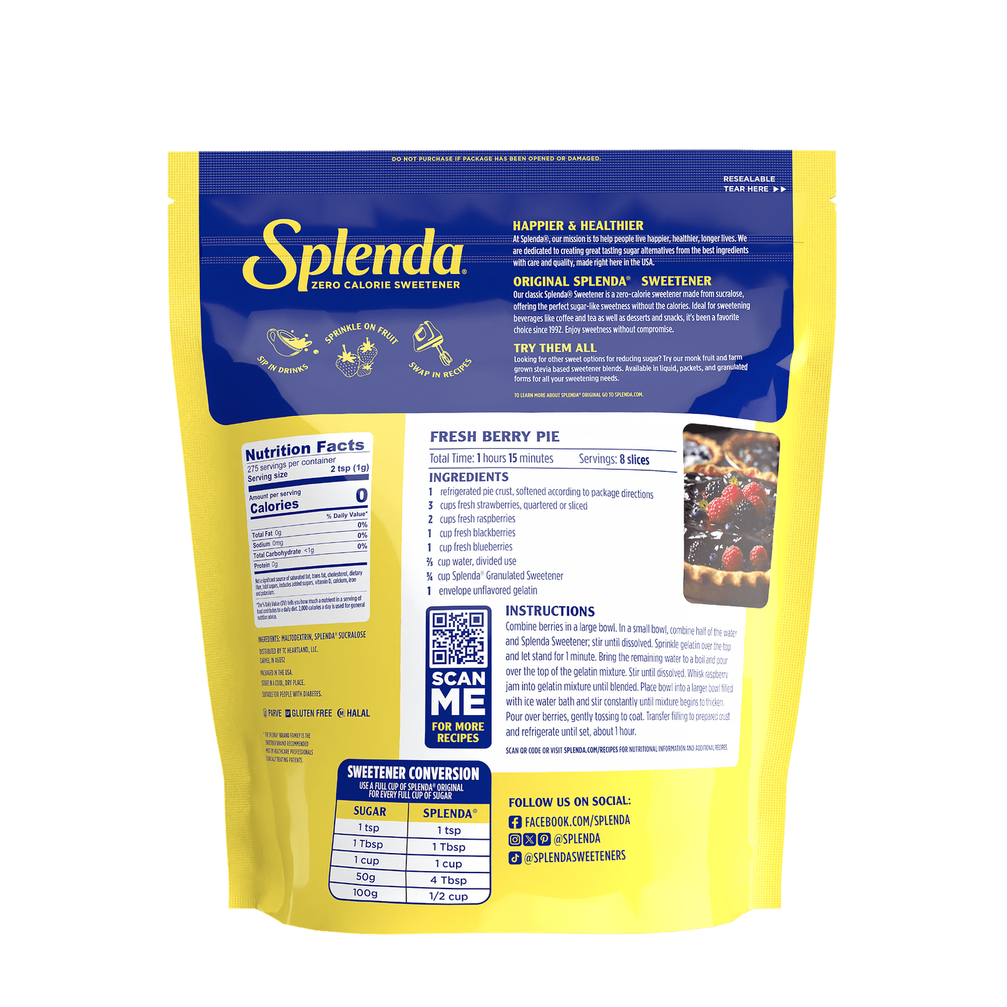 Splenda Zero Calorie Sweetener, Granulated Sugar Substitute, 9.7 oz Pl