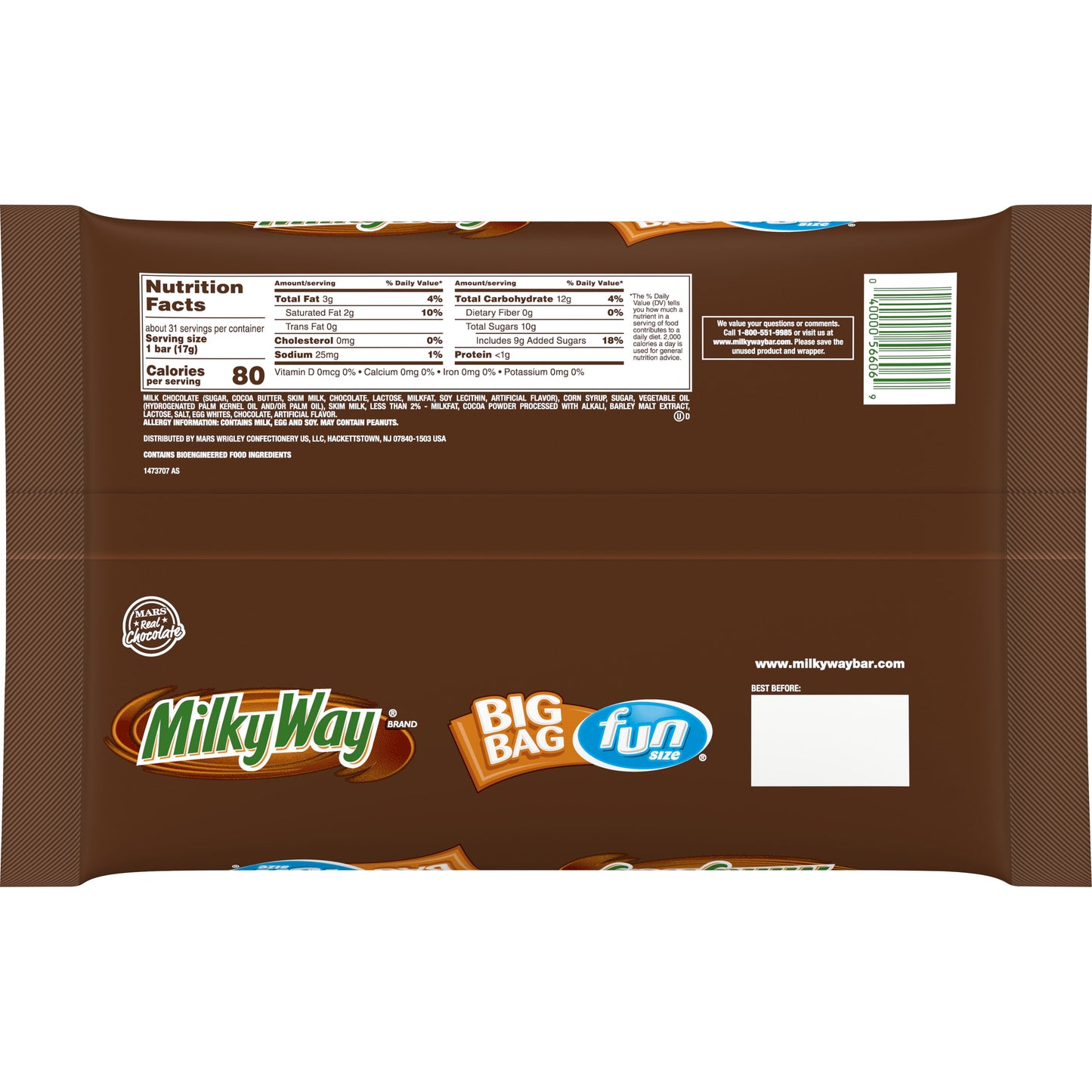 Milky Way Fun Size Milk Chocolate Candy Bars - 18.47 oz Bag