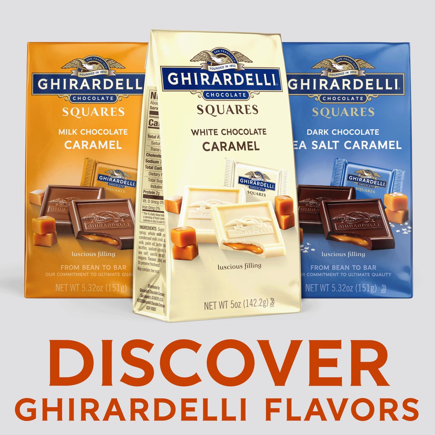 GHIRARDELLI White Chocolate Candy SQUARES with Caramel Filling, 5 oz B