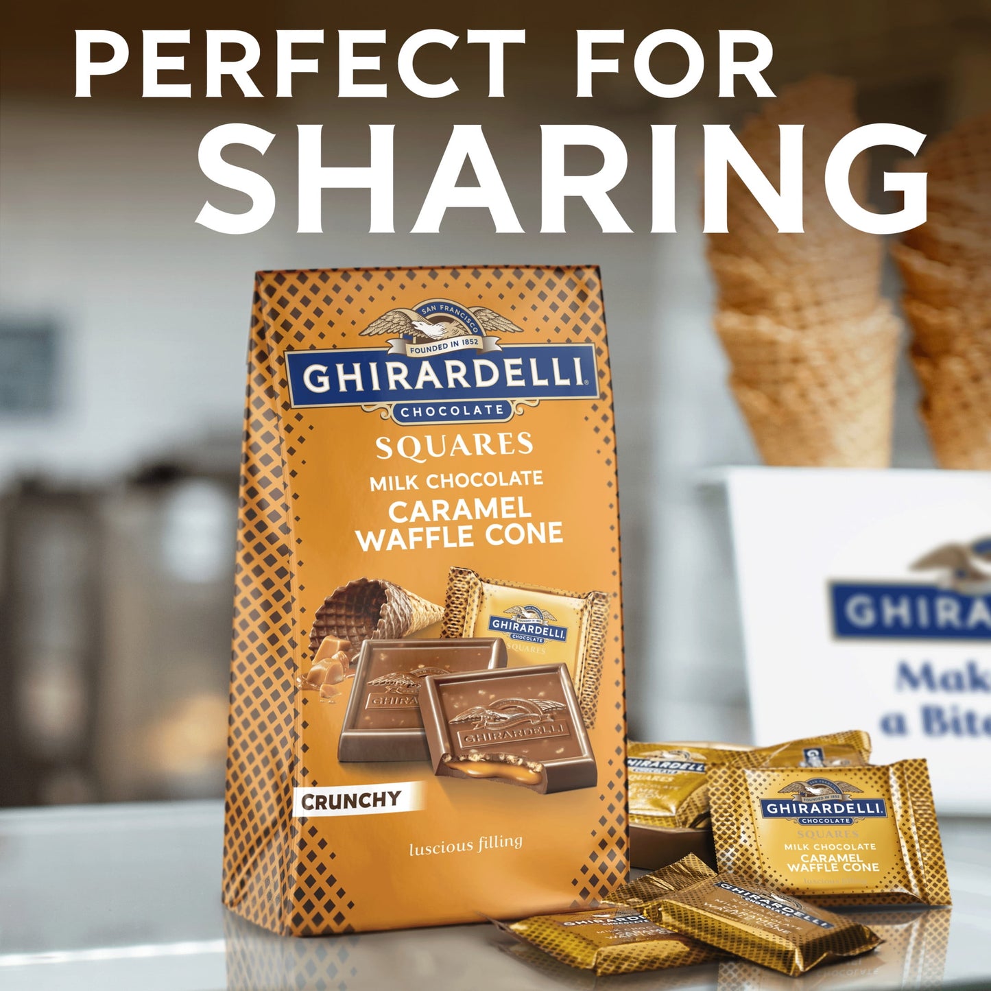 GHIRARDELLI Milk Chocolate Candy SQUARES with Caramel Waffle Cone Fill