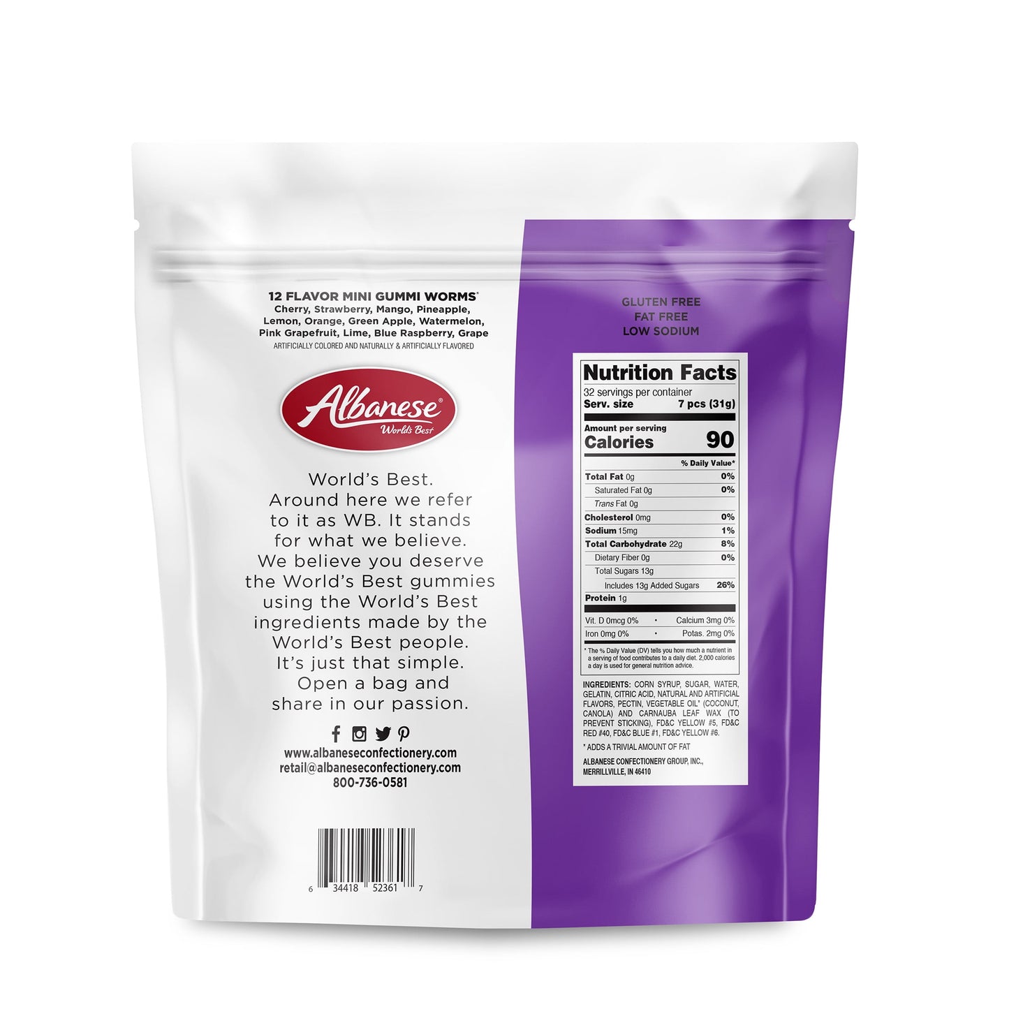 Albanese 12 Flavor Mini Gummi Worms, 36oz Resealable Bag, Family Size