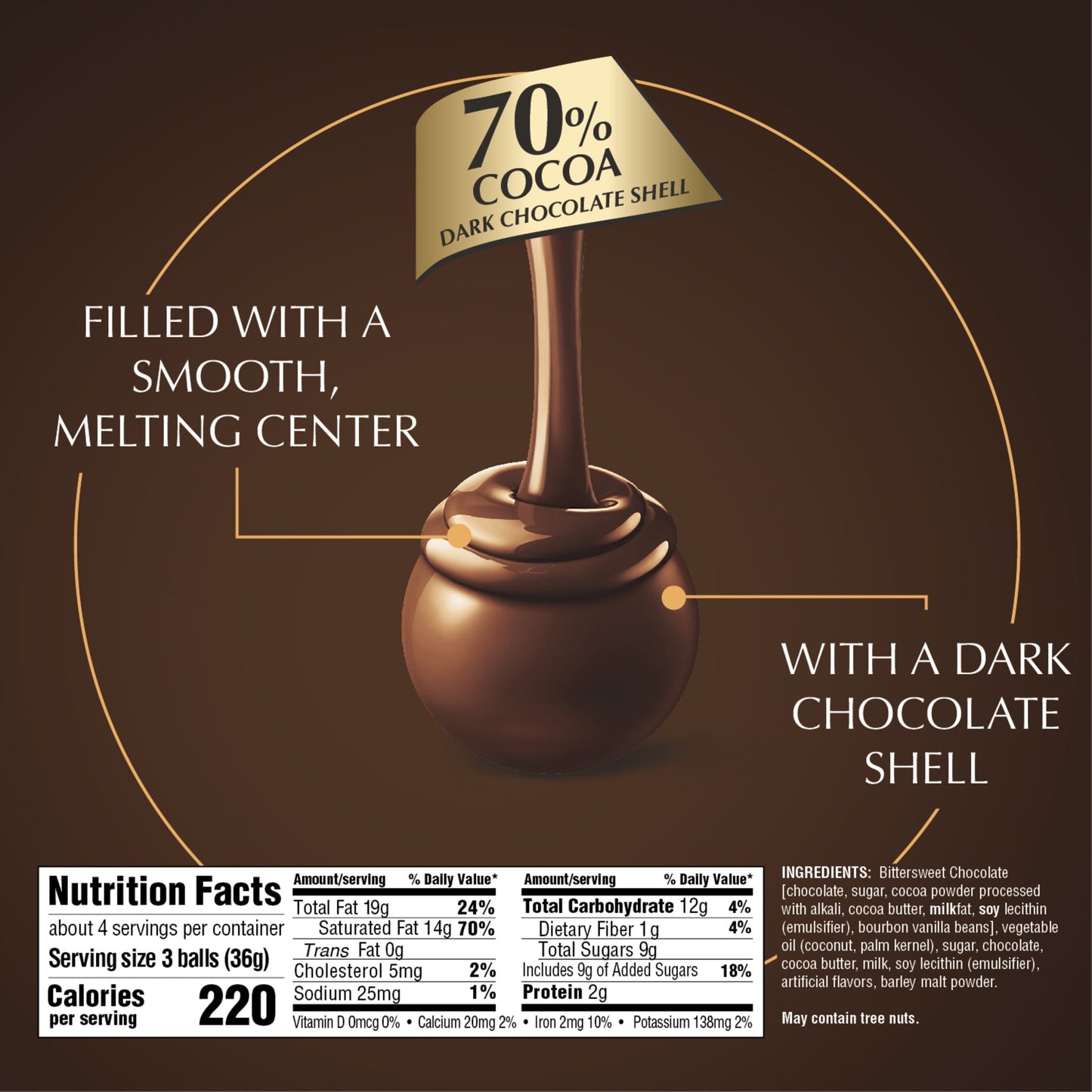 Lindt Lindor 70% Extra Dark Chocolate Candy Truffles, 5.1 oz. Bag