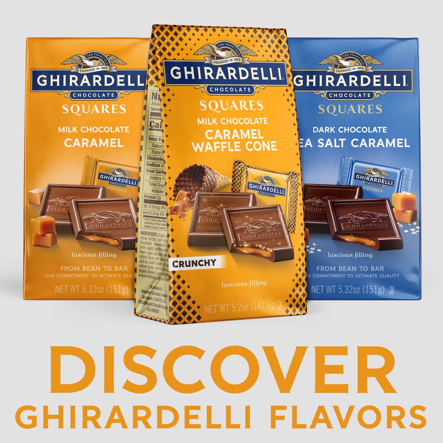 GHIRARDELLI Milk Chocolate Candy SQUARES with Caramel Waffle Cone Fill