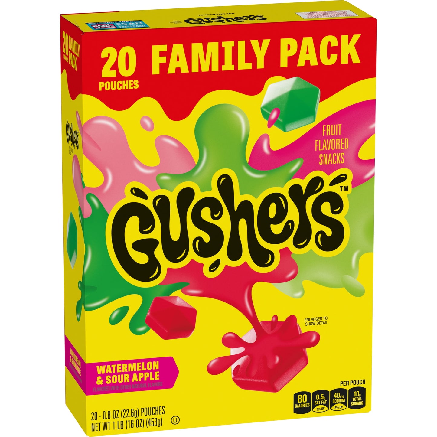 Gushers Fruit Flavored Snacks, Halloween, Watermelon and Sour Apple Flavor, 20 Count, 16 oz