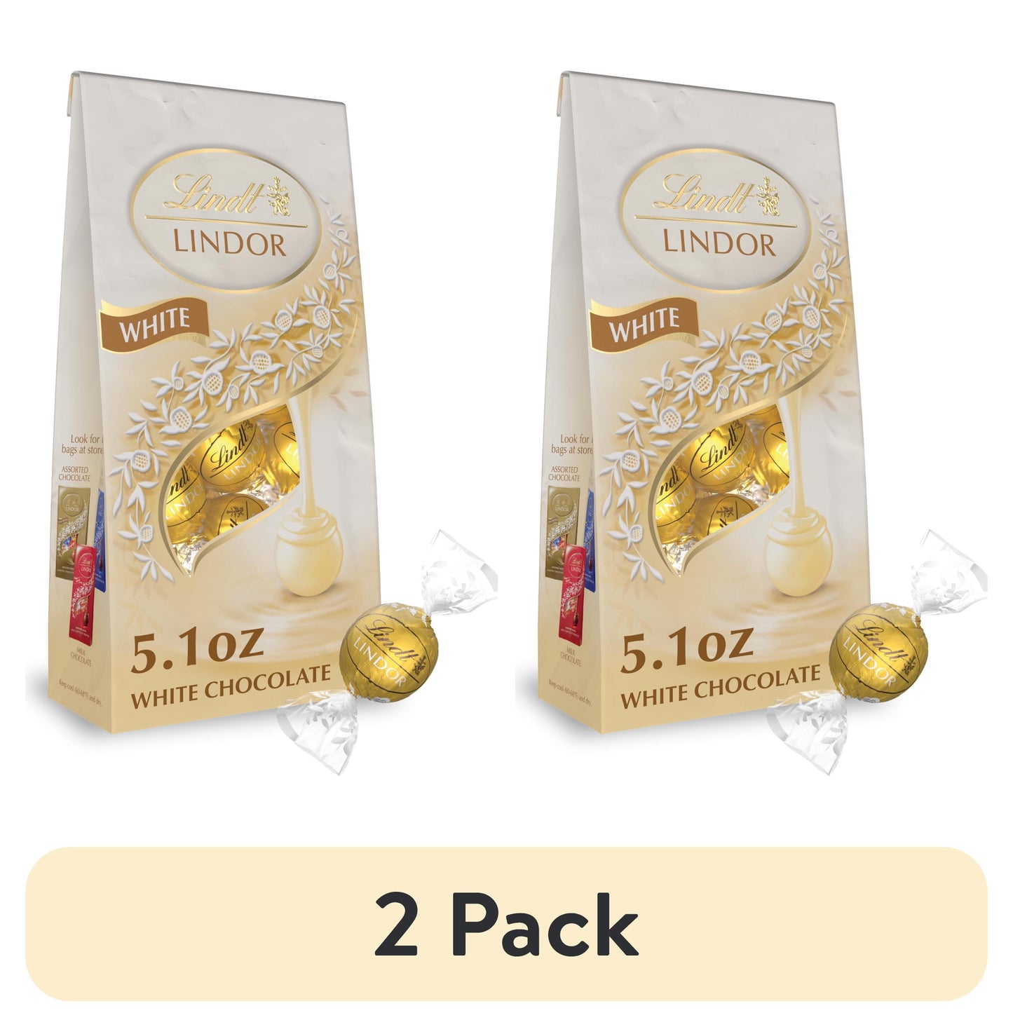 Lindt Lindor White Chocolate Candy Truffles, 5.1 oz. Bag