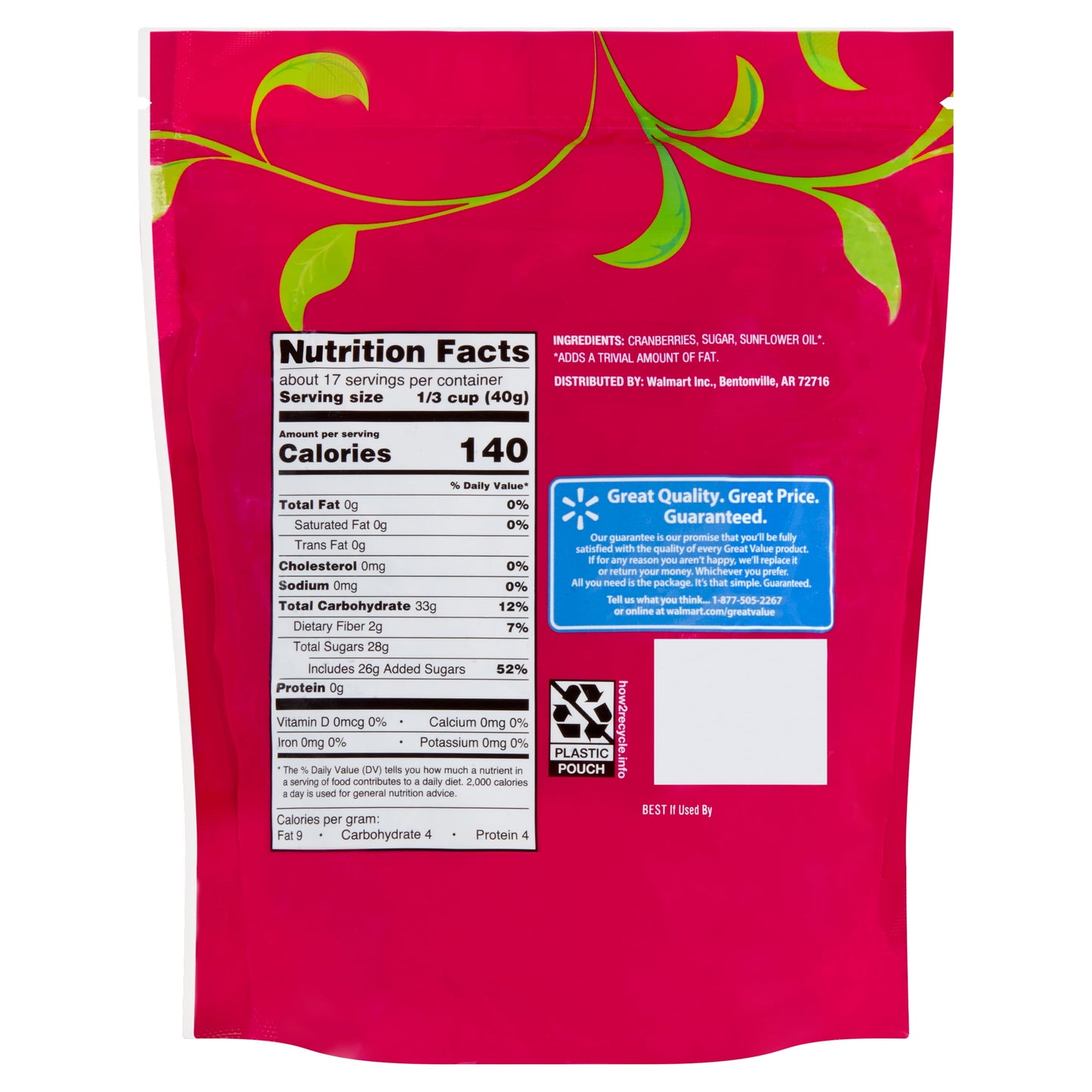 Great Value Sweetened Dried Cranberries, 24 oz