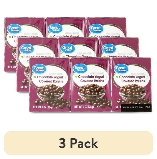 Great Value Chocolate Flavored Cocoa Yogurt Raisins, 1 oz, 6 (3 pack)