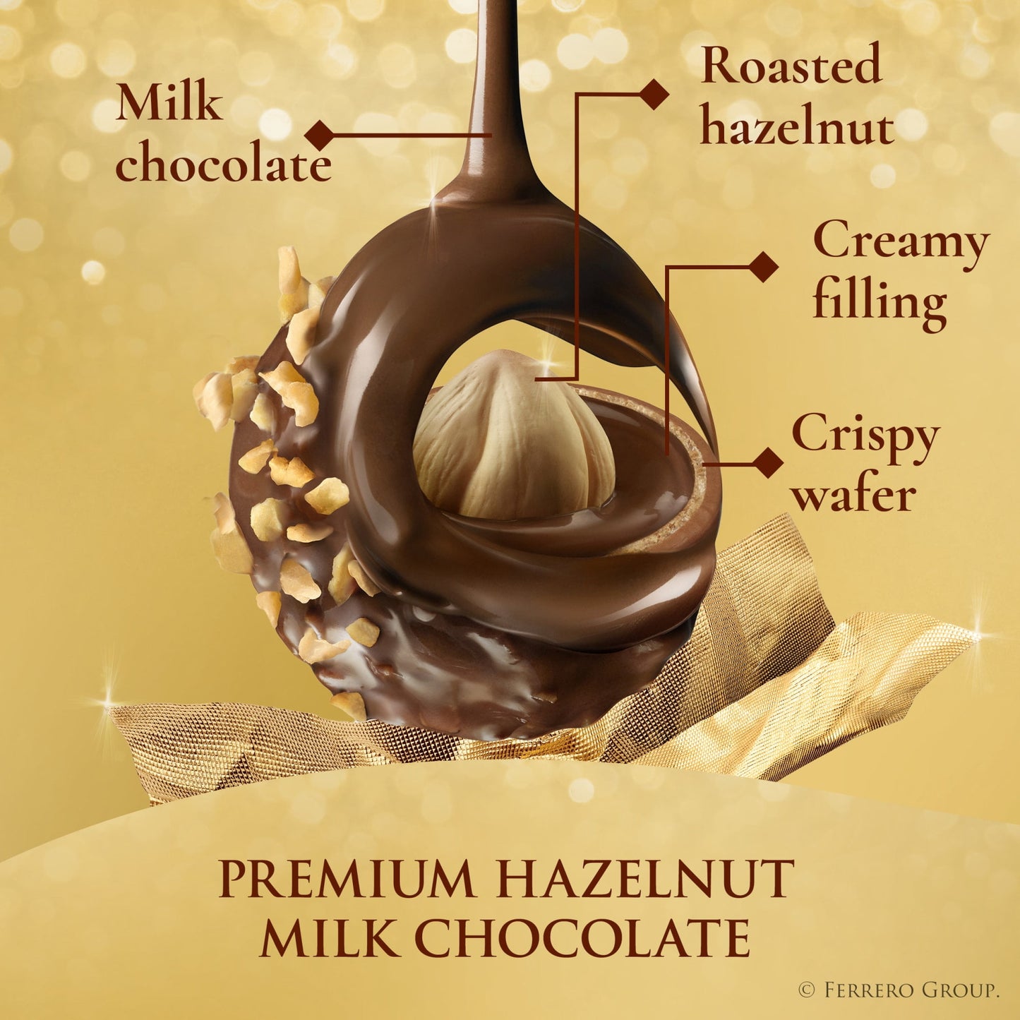 Ferrero Rocher Gourmet Hazelnut Milk Chocolate Gift Box, 12ct 5.3 oz