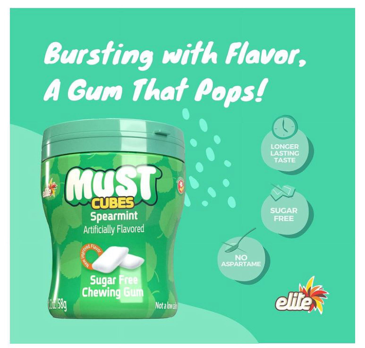 Elite Must Sugar Free Spearmint Cubed Gum, 2oz (2 pack)