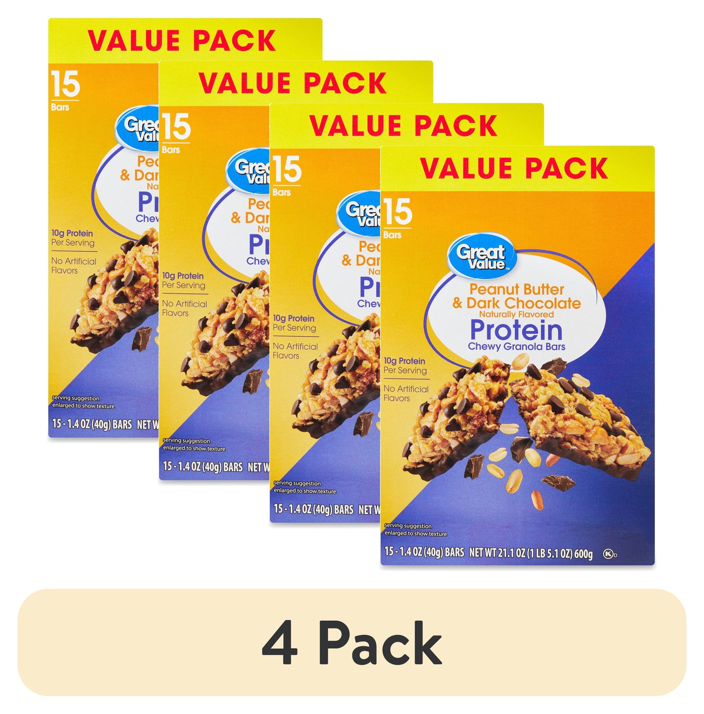Great Value Peanut Butter and Dark Chocolate Protein Bars, 21.1 oz, 15