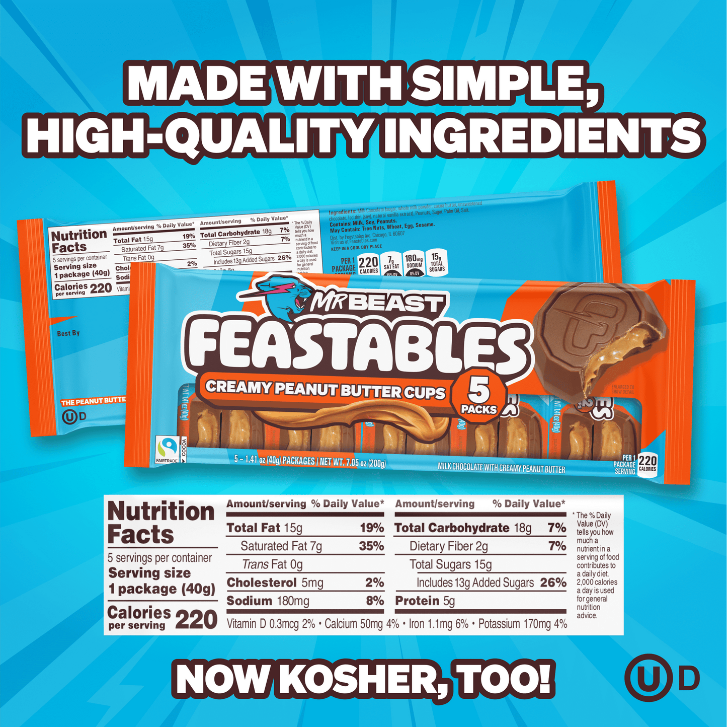 Feastables MrBeast Chocolate Peanut Butter Cups, 1.41 oz (40g), 5 Coun
