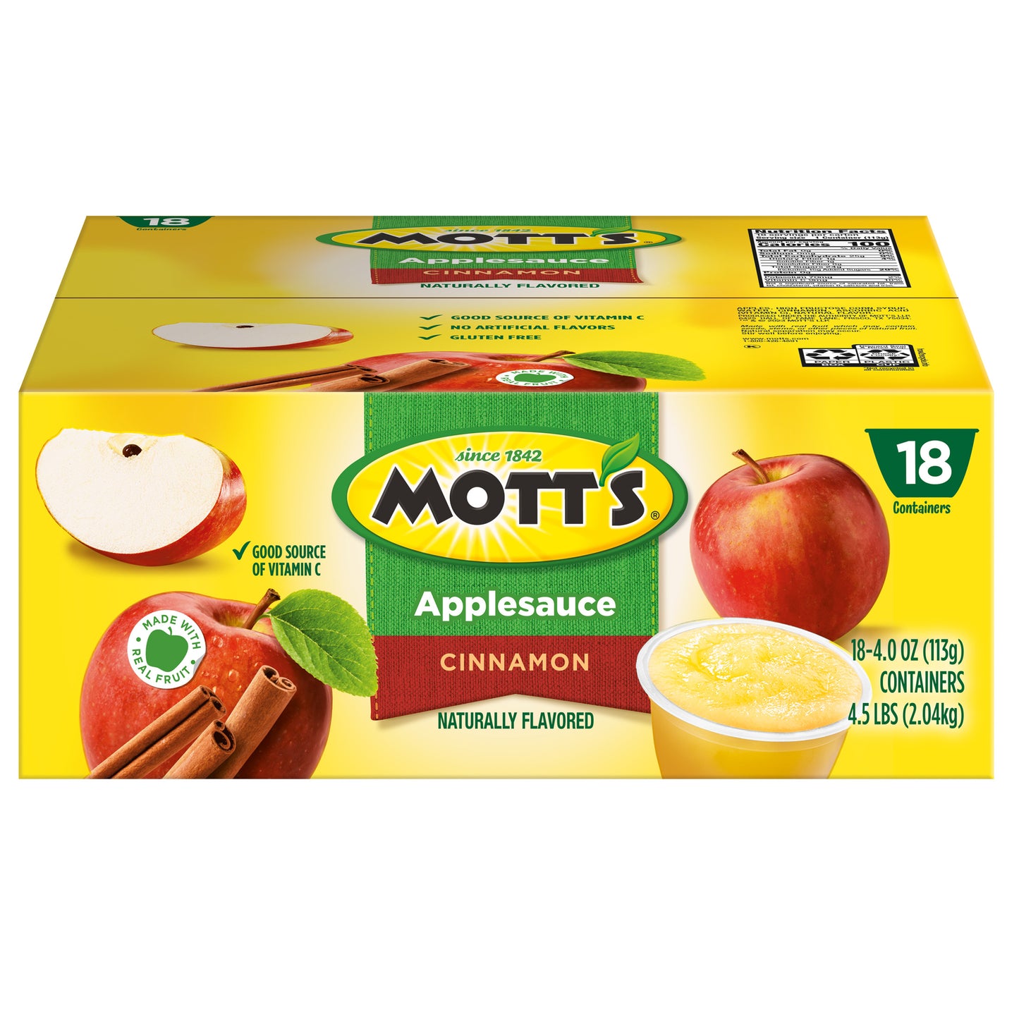Mott's Cinnamon Applesauce, 4 Ounce Cups, 18 Count