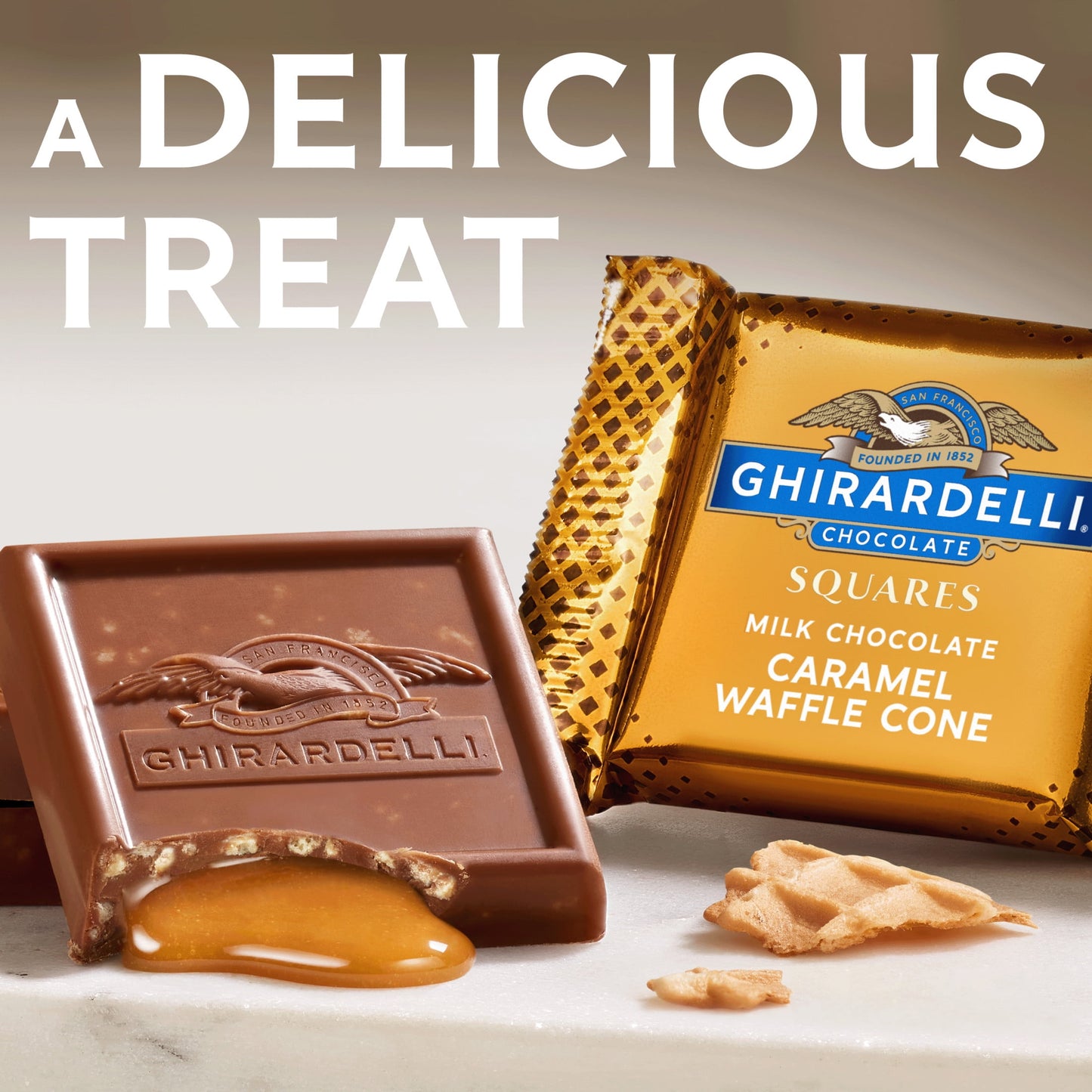 GHIRARDELLI Milk Chocolate Candy SQUARES with Caramel Waffle Cone Fill