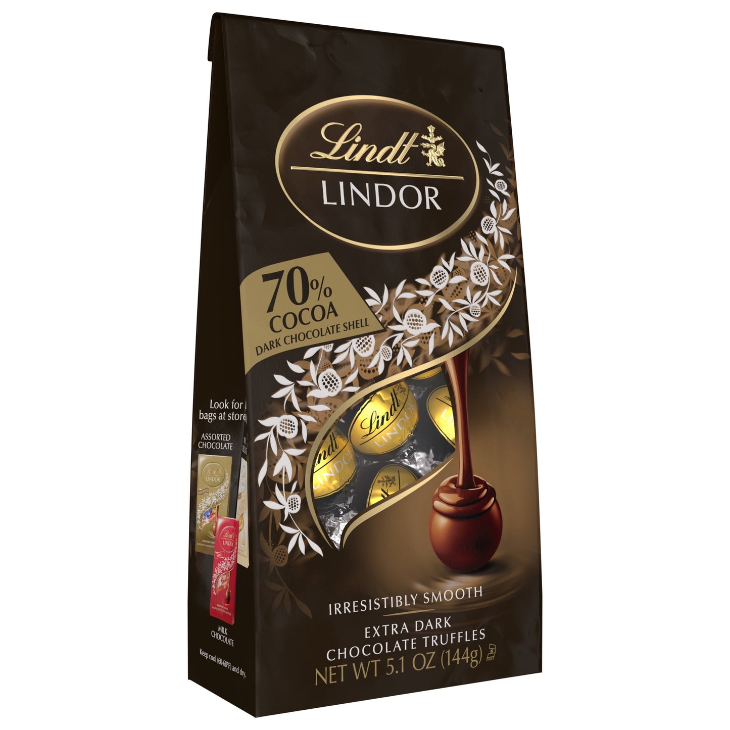 Lindt Lindor 70% Extra Dark Chocolate Candy Truffles, 5.1 oz. Bag