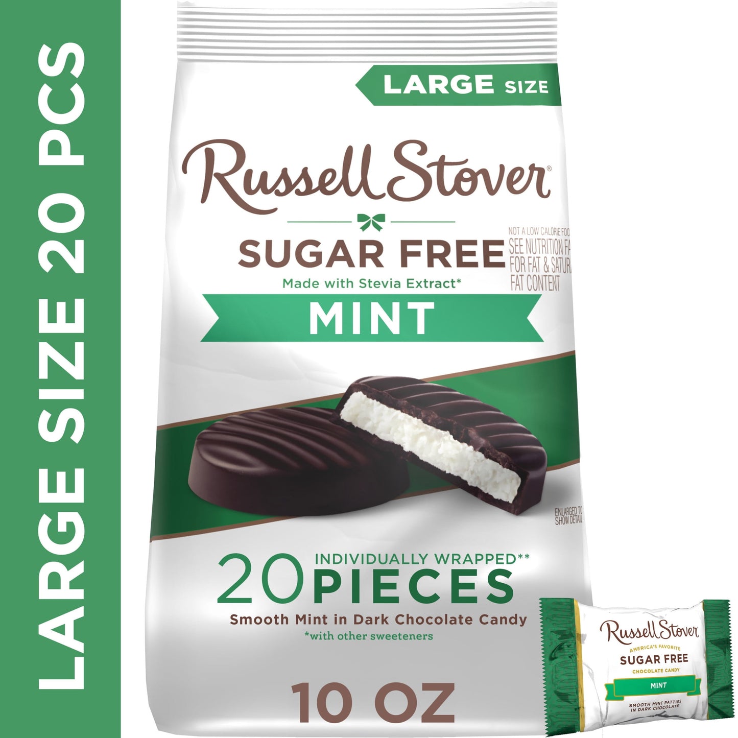 RUSSELL STOVER Sugar Free Dark Chocolate Mint Candy, 10 oz. bag