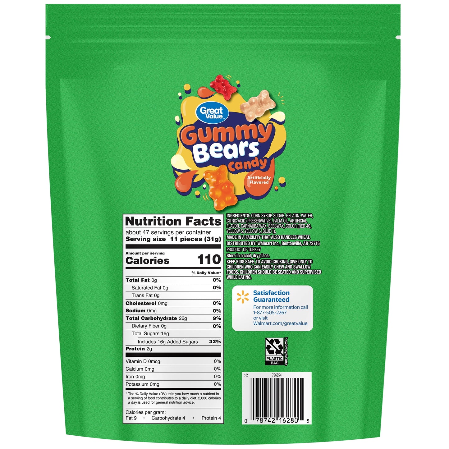 Great Value Gummy Bears Candy, 52 oz Bag