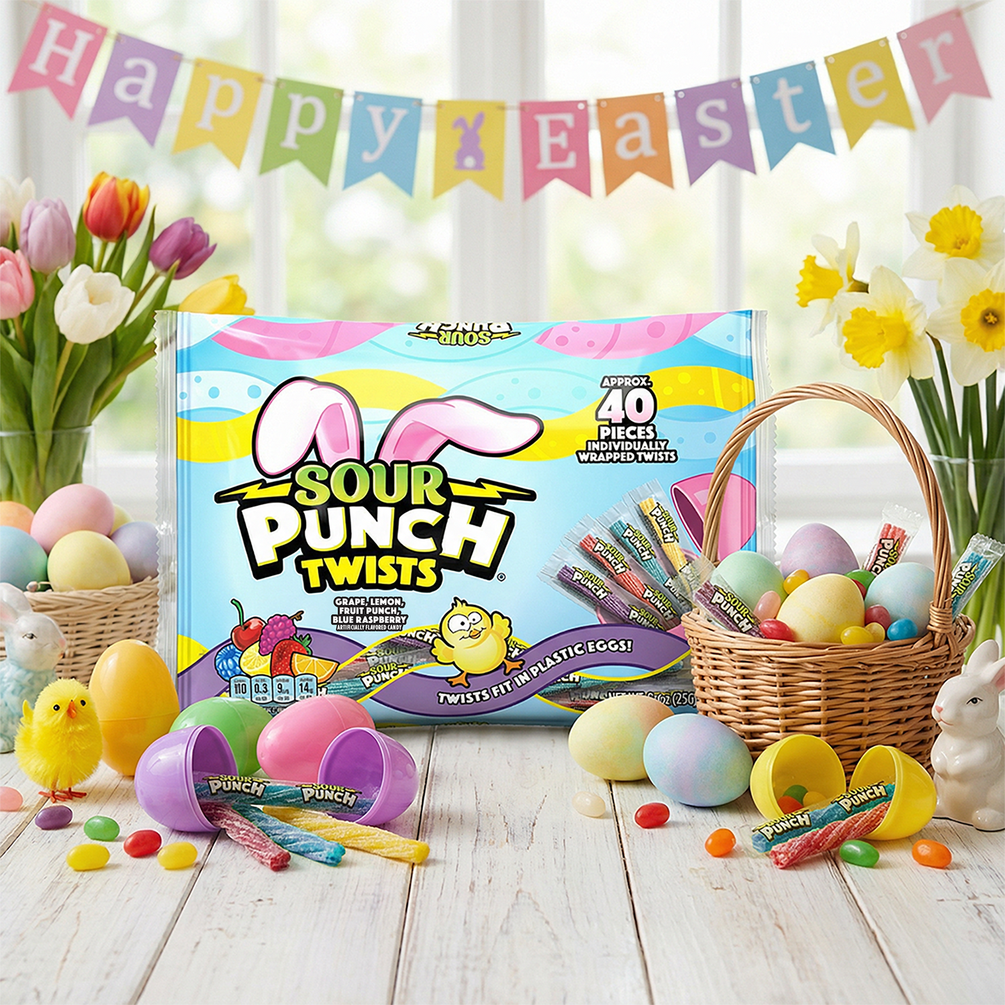 Sour Punch Twists Individually Wrapped Easter Candy, 9oz Bag