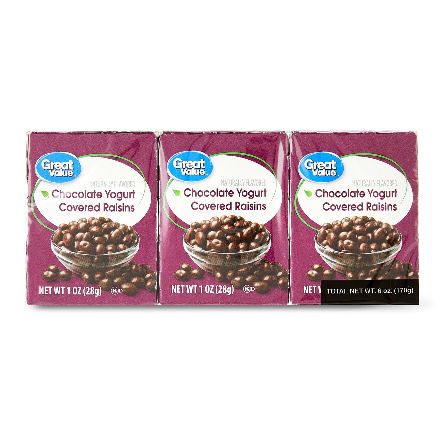 Great Value Chocolate Flavored Cocoa Yogurt Raisins, 1 oz, 6 (3 pack)