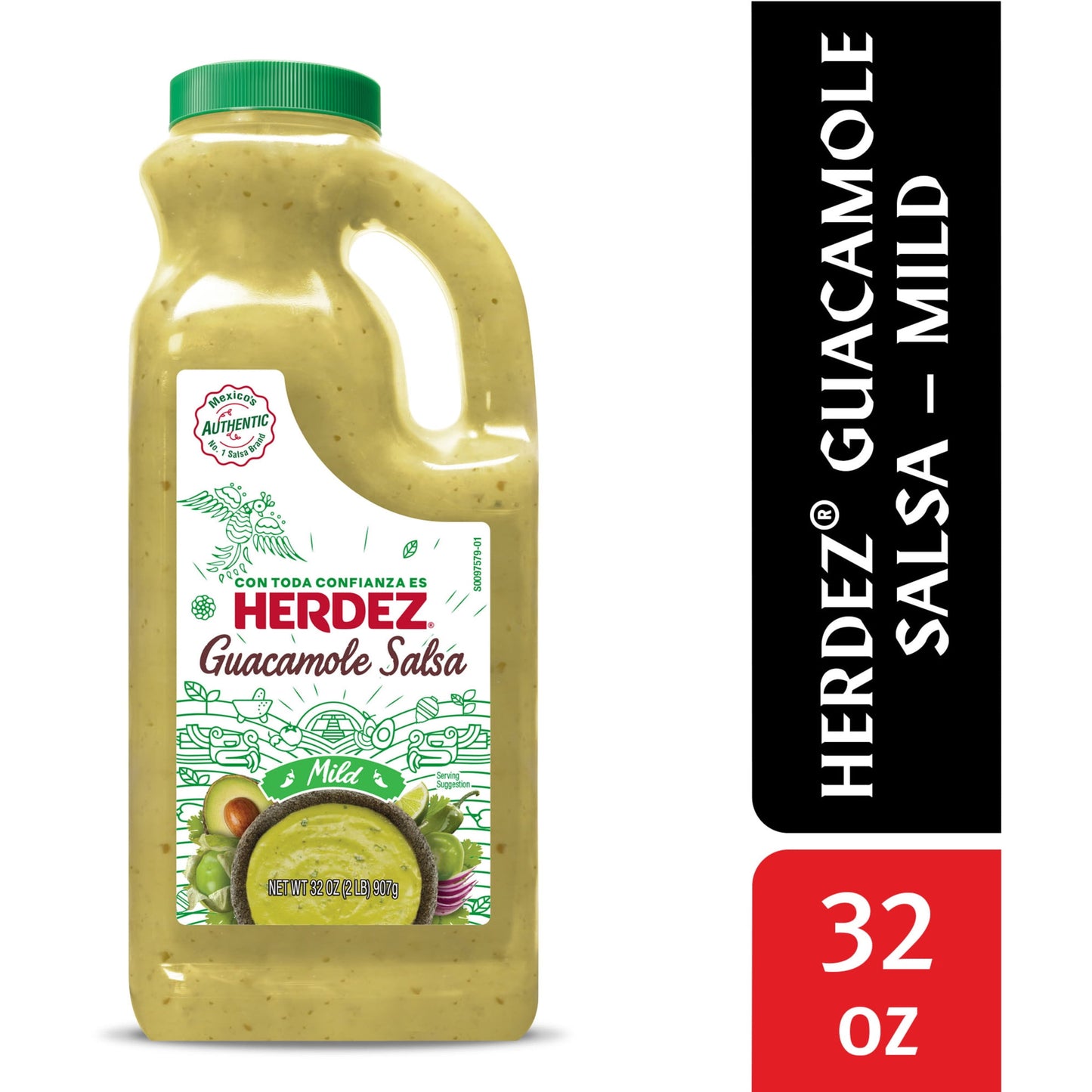 HERDEZ Guacamole Salsa Mild, Tortilla Chip Dip, Shelf Stable, 32 oz