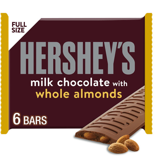 Hershey's Milk Chocolate with Whole Almonds Candy, Bars 1.45 oz, 6 Cou