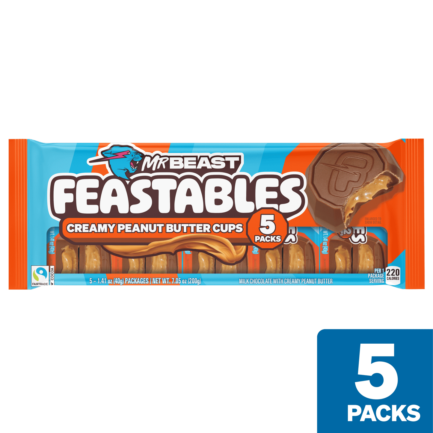 Feastables MrBeast Chocolate Peanut Butter Cups, 1.41 oz (40g), 5 Coun