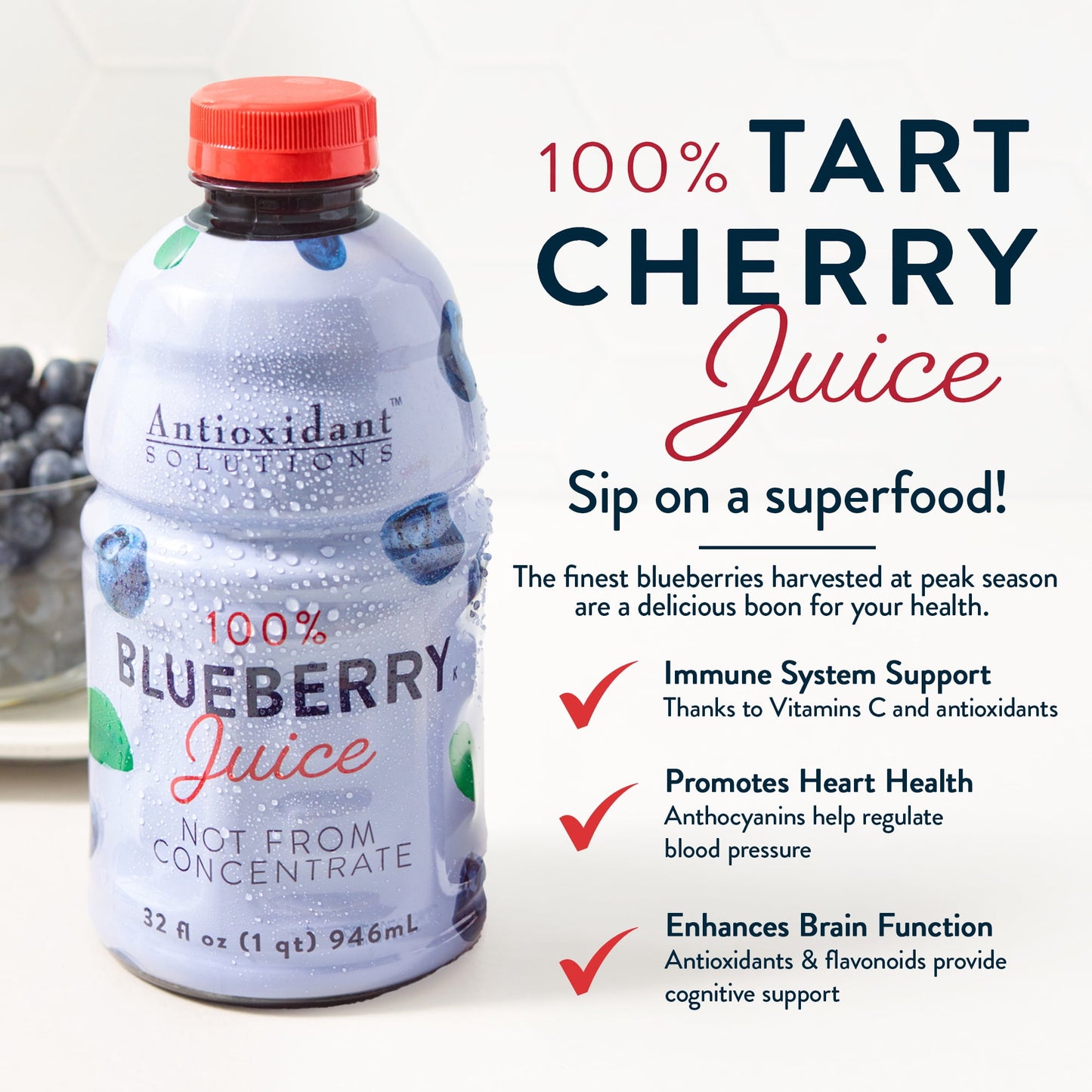 Antioxidant Solutions 100% Blueberry Juice Not from Concentrate, 32 fl