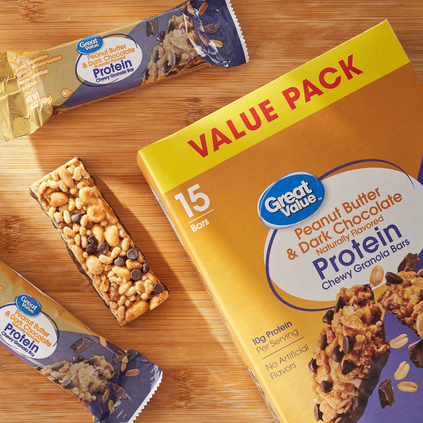 Great Value Peanut Butter and Dark Chocolate Protein Bars, 21.1 oz, 15